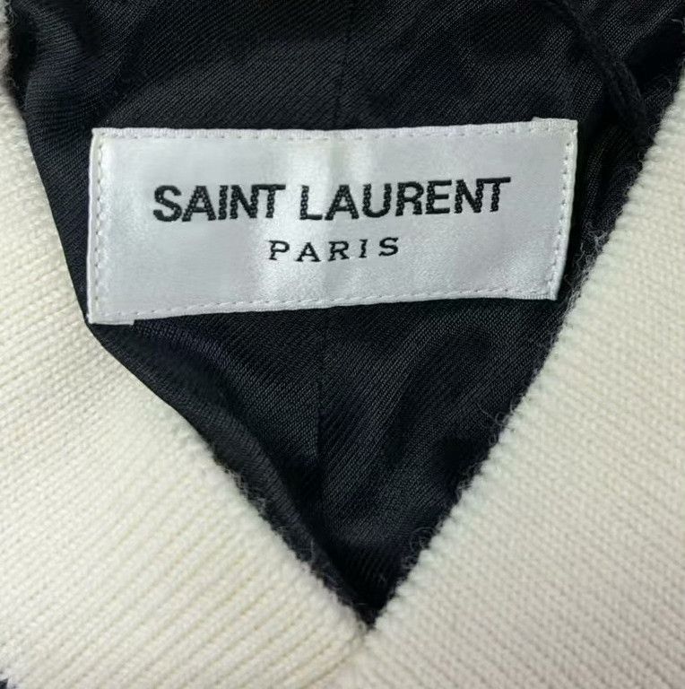 Saint Laurent Paris Saint Laurent White Leather Sleeve Baseball Jacket Size US S / EU 44-46 / 1 - 2 Thumbnail