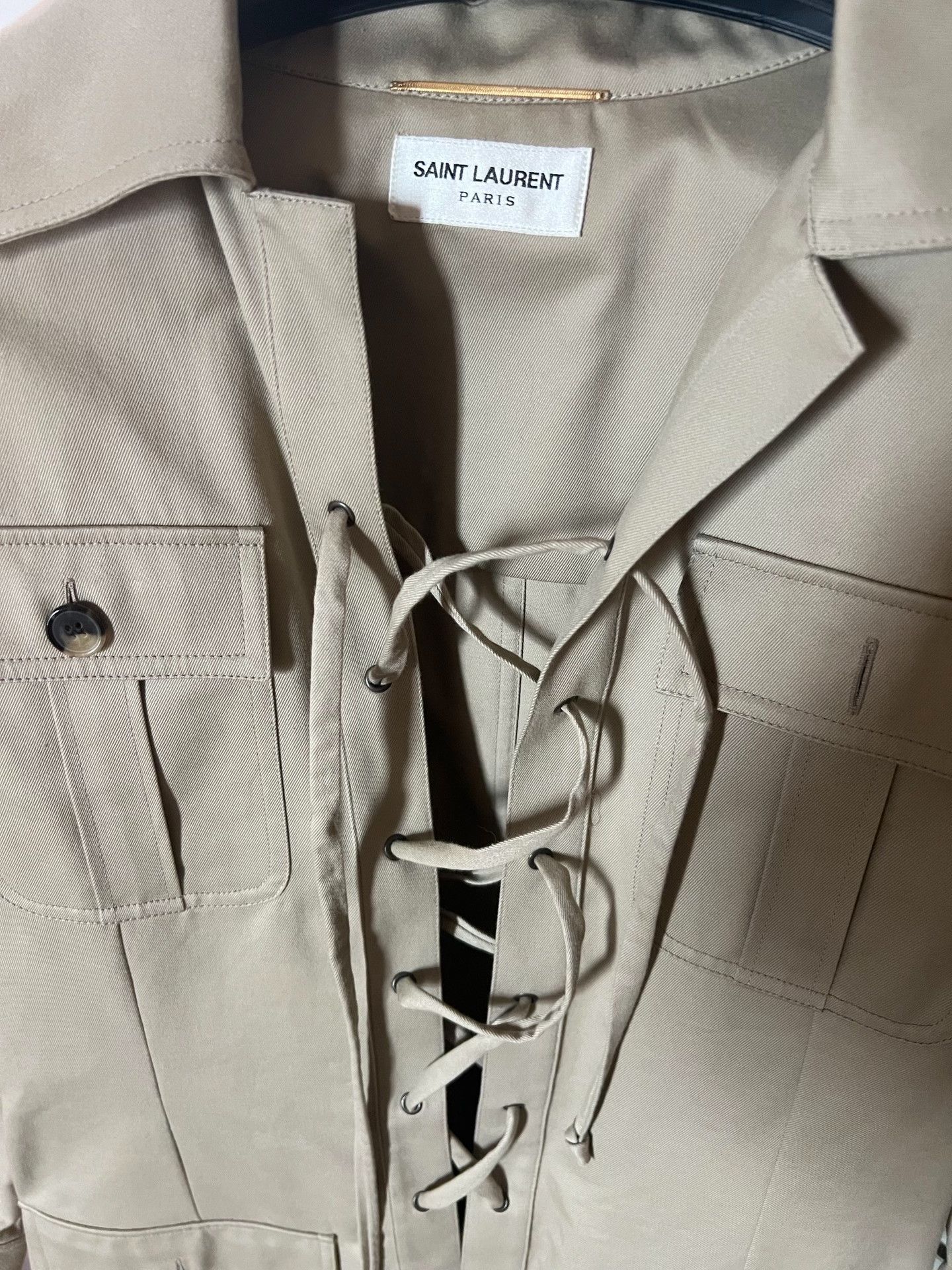 Saint Laurent Paris Saint Laurent Beige Lace-Up Shirt Dress Size S / US 4 / IT 40 - 2 Thumbnail