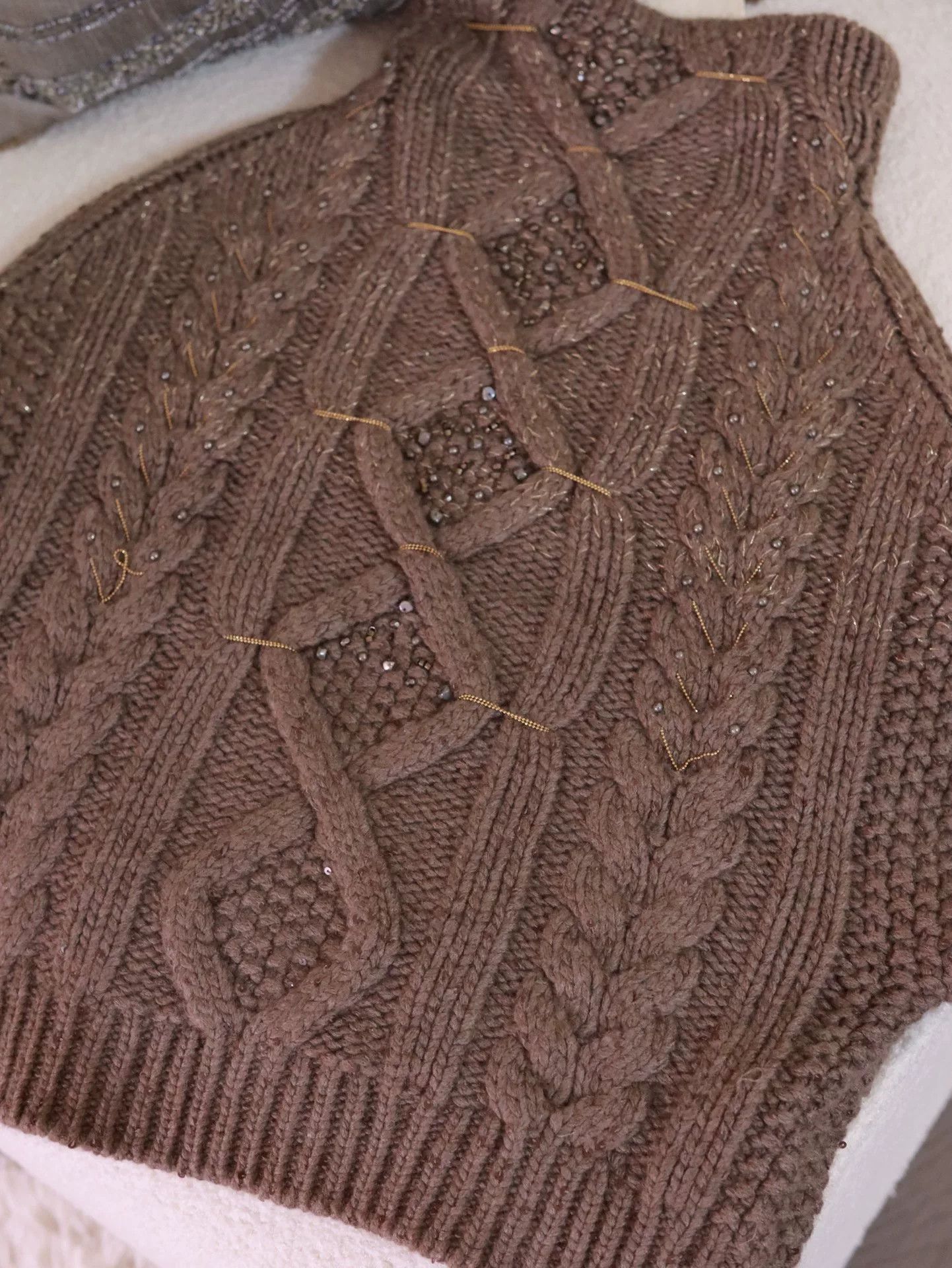 Brunello Cucinelli Brunello Cucinelli Cable-Knit Beaded Sweater Size S / US 4 / IT 40 - 3 Thumbnail