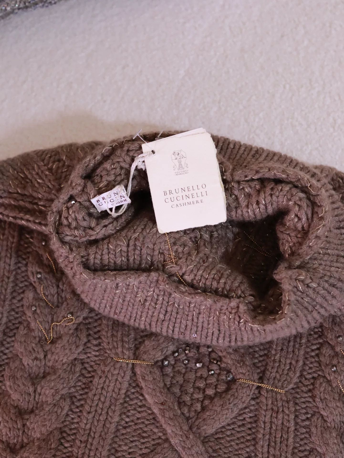 Brunello Cucinelli Brunello Cucinelli Cable-Knit Beaded Sweater Size S / US 4 / IT 40 - 5 Thumbnail