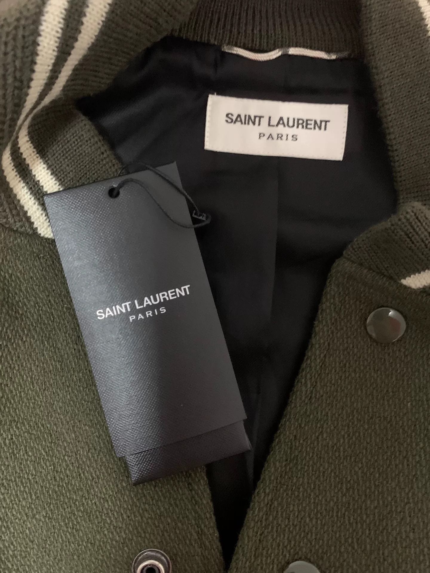 Saint Laurent Paris Saint Laurent Olive Green Varsity Jacket Size US L / EU 52-54 / 3 - 3 Thumbnail