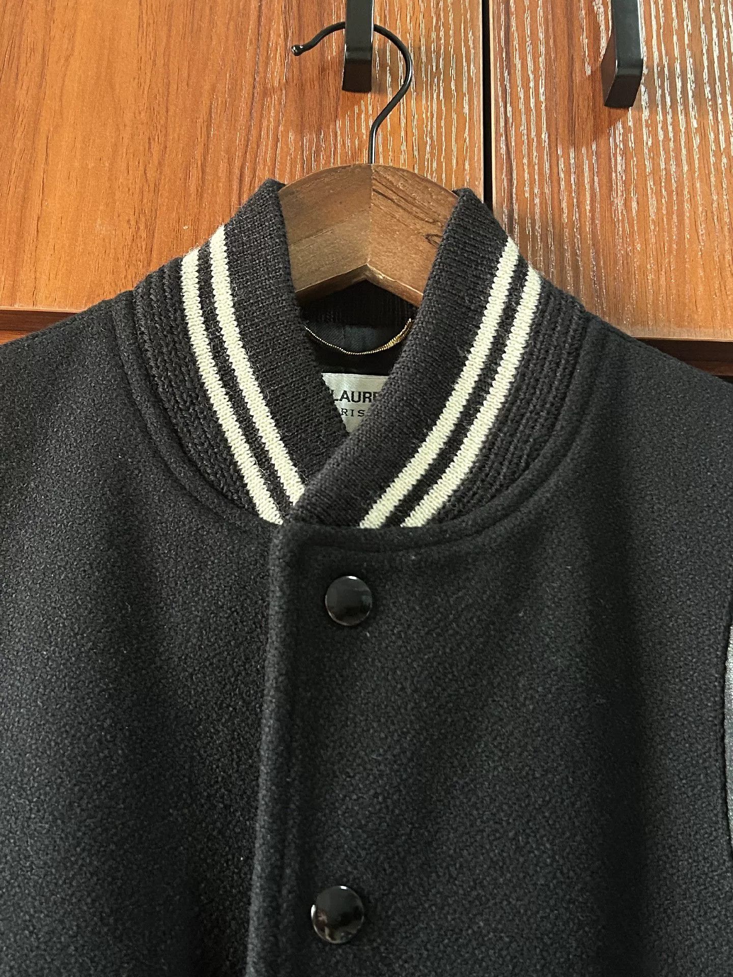 Saint Laurent Paris Saint Laurent Black Leather Sleeves Baseball Jacket Size US S / EU 44-46 / 1 - 4 Thumbnail