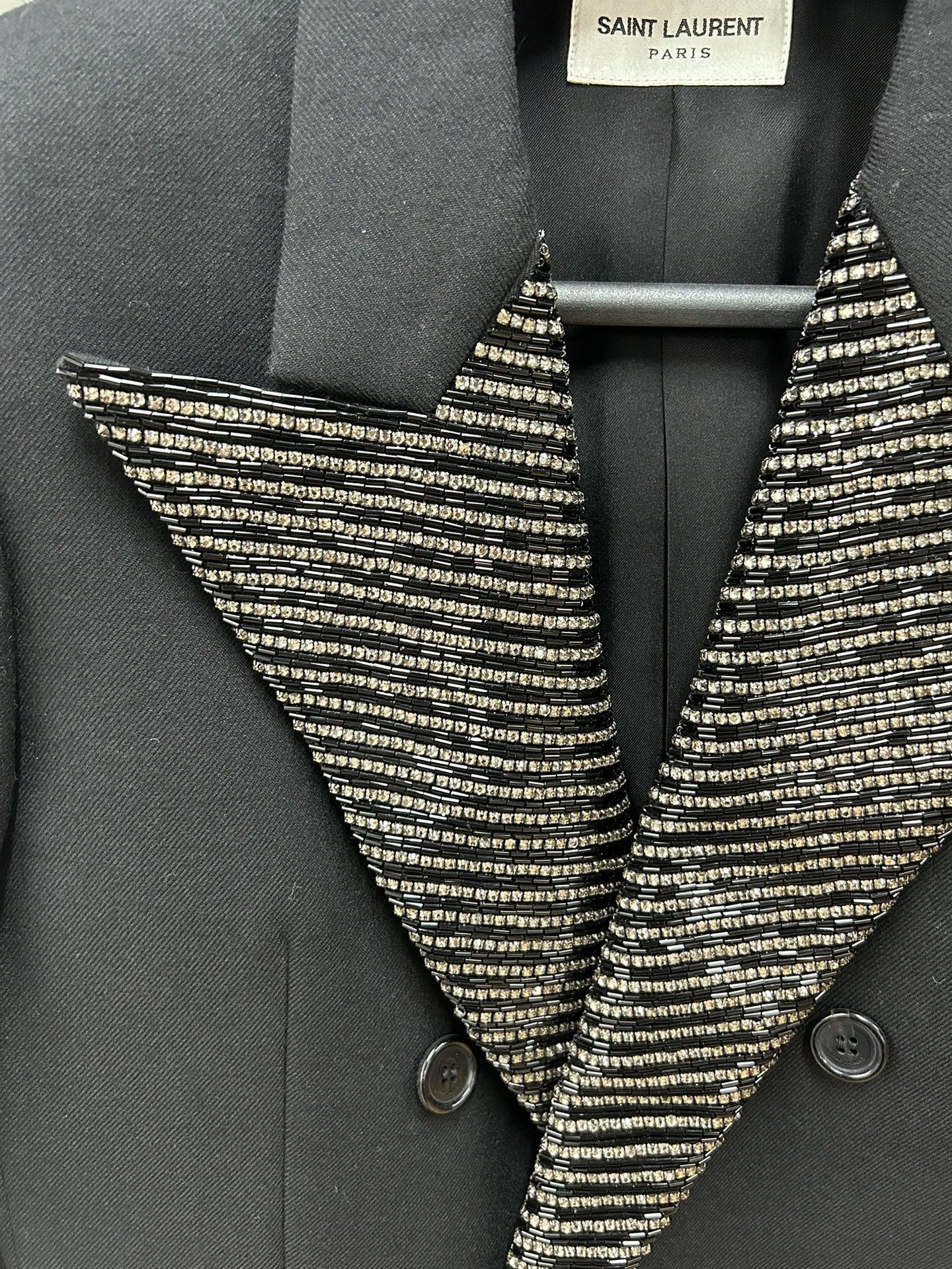 Saint Laurent Paris Saint Laurent Black Beaded Lapel Blazer Size S / US 4 / IT 40 - 3 Thumbnail