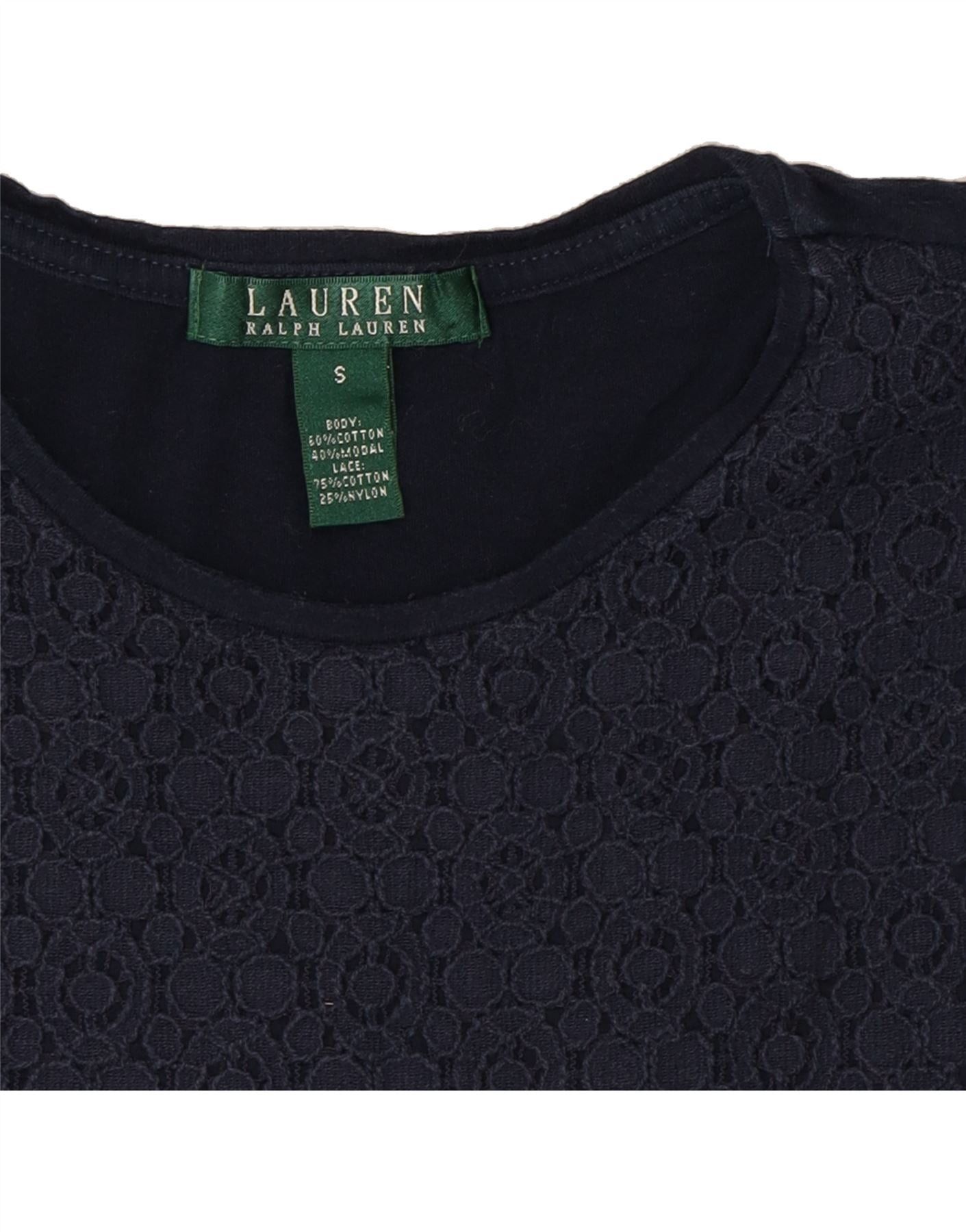 Ralph Lauren Womens Blouse Top UK 10 Small Navy Blue Floral Cotton Size US 11.5 / IT 41.5 - 3 Thumbnail