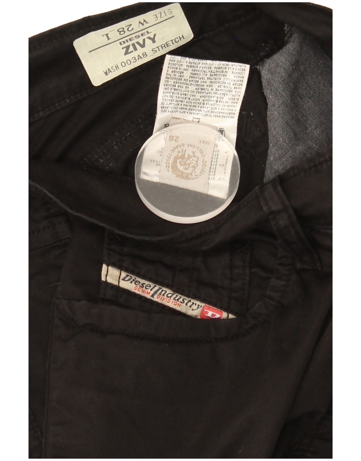 Diesel Womens Zivy Skinny Casual Trousers W28 L28 Black Cotton Size 24" / US 00 / IT 34 - 3 Thumbnail