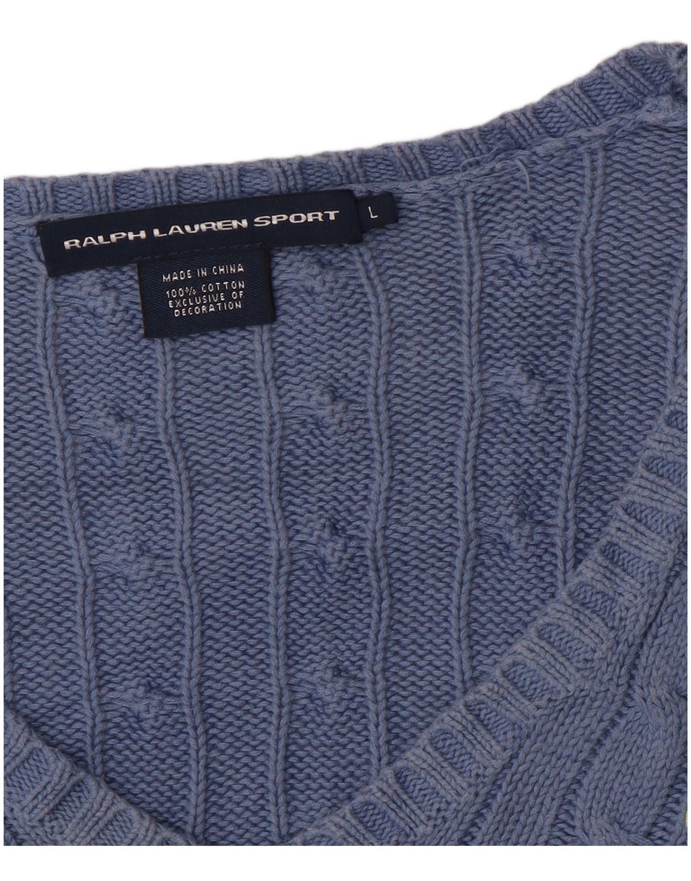 Ralph Lauren Womens V-Neck Jumper Sweater UK 16 Large Blue Cotton Size M / US 6-8 / IT 42-44 - 3 Thumbnail