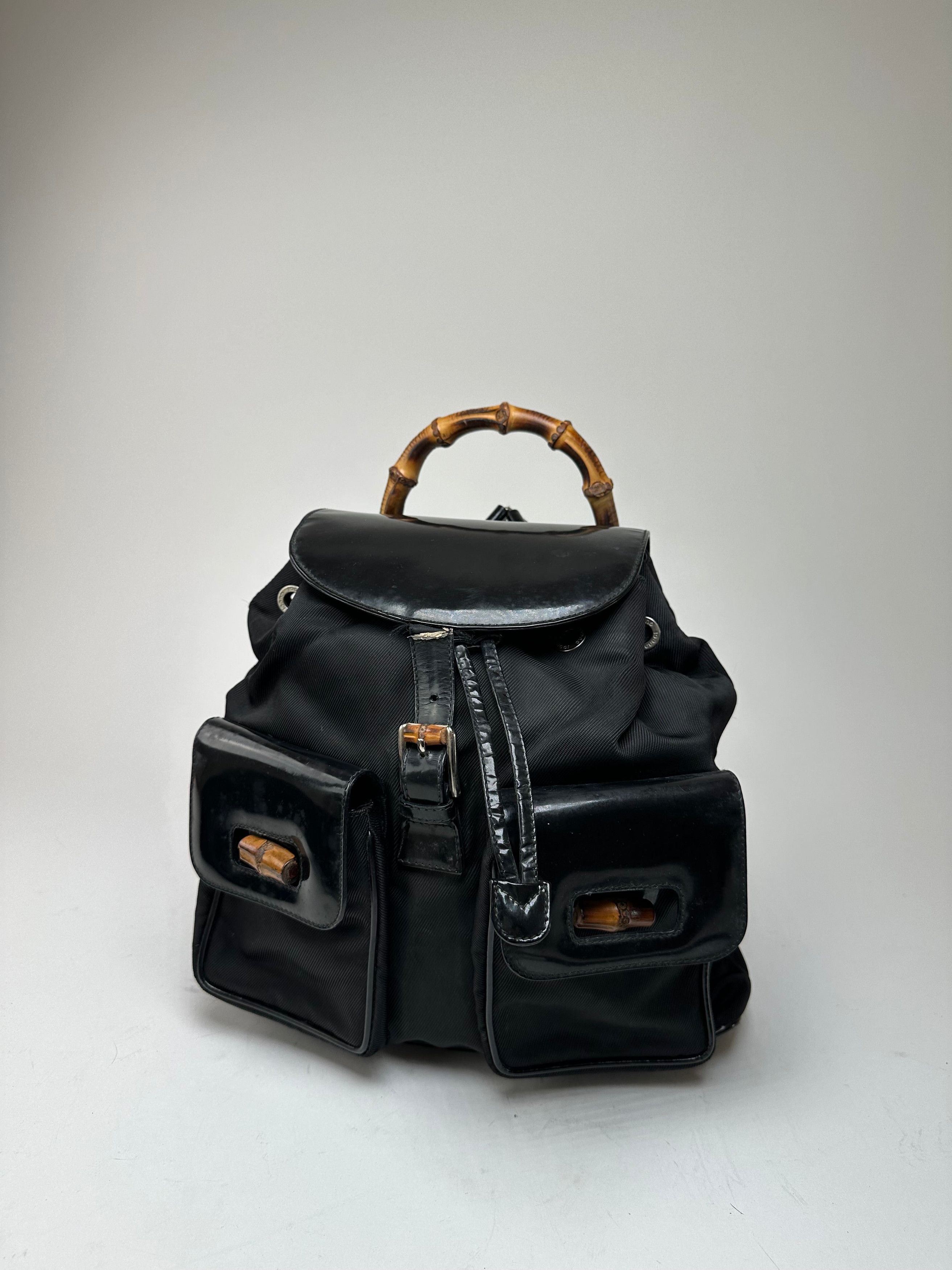 Gucci Vintage Patent Leather Bamboo Backpack Black Size ONE SIZE - 7 Thumbnail
