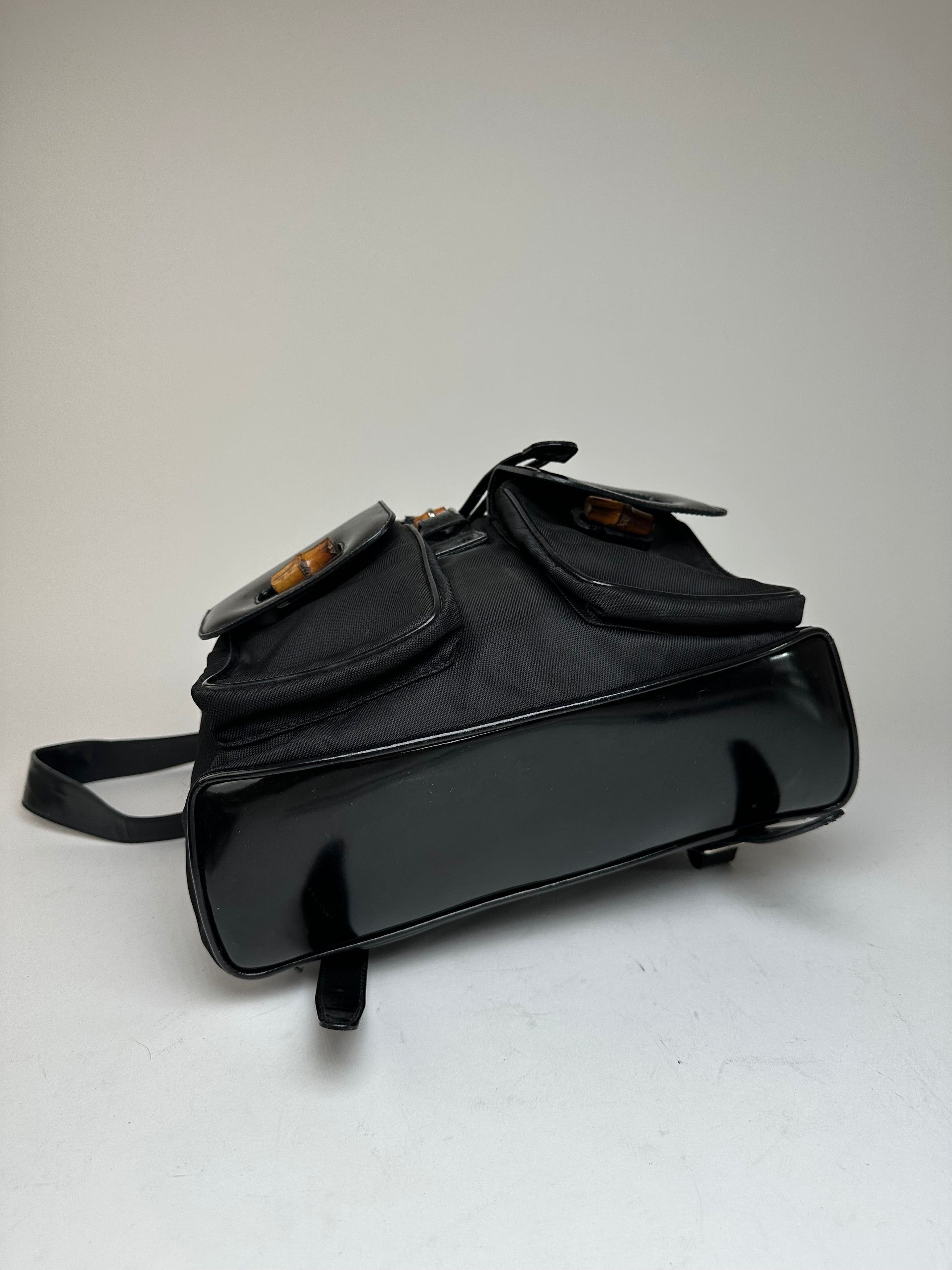 Gucci Vintage Patent Leather Bamboo Backpack Black Size ONE SIZE - 13 Thumbnail