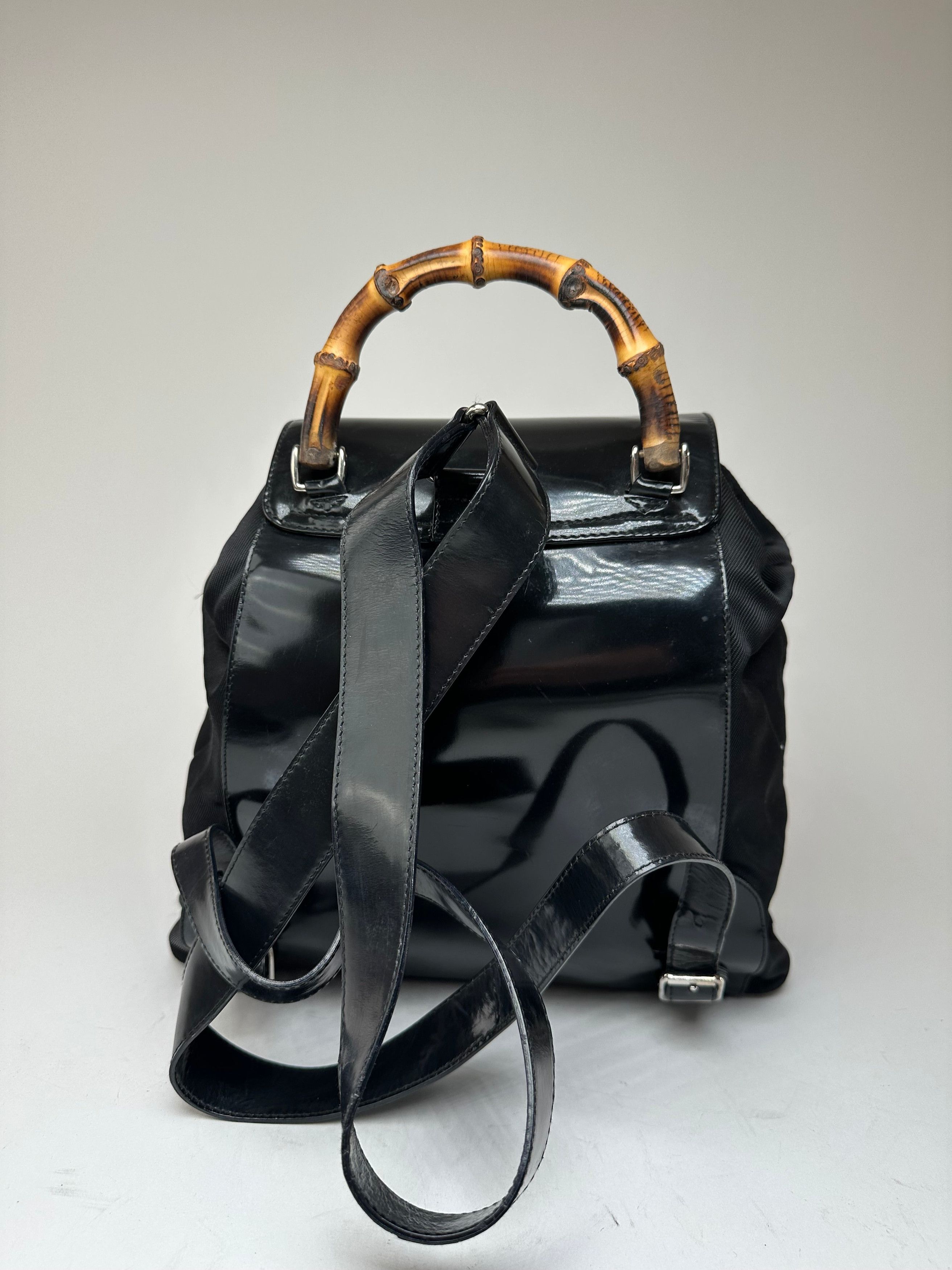 Gucci Vintage Patent Leather Bamboo Backpack Black Size ONE SIZE - 2 Thumbnail