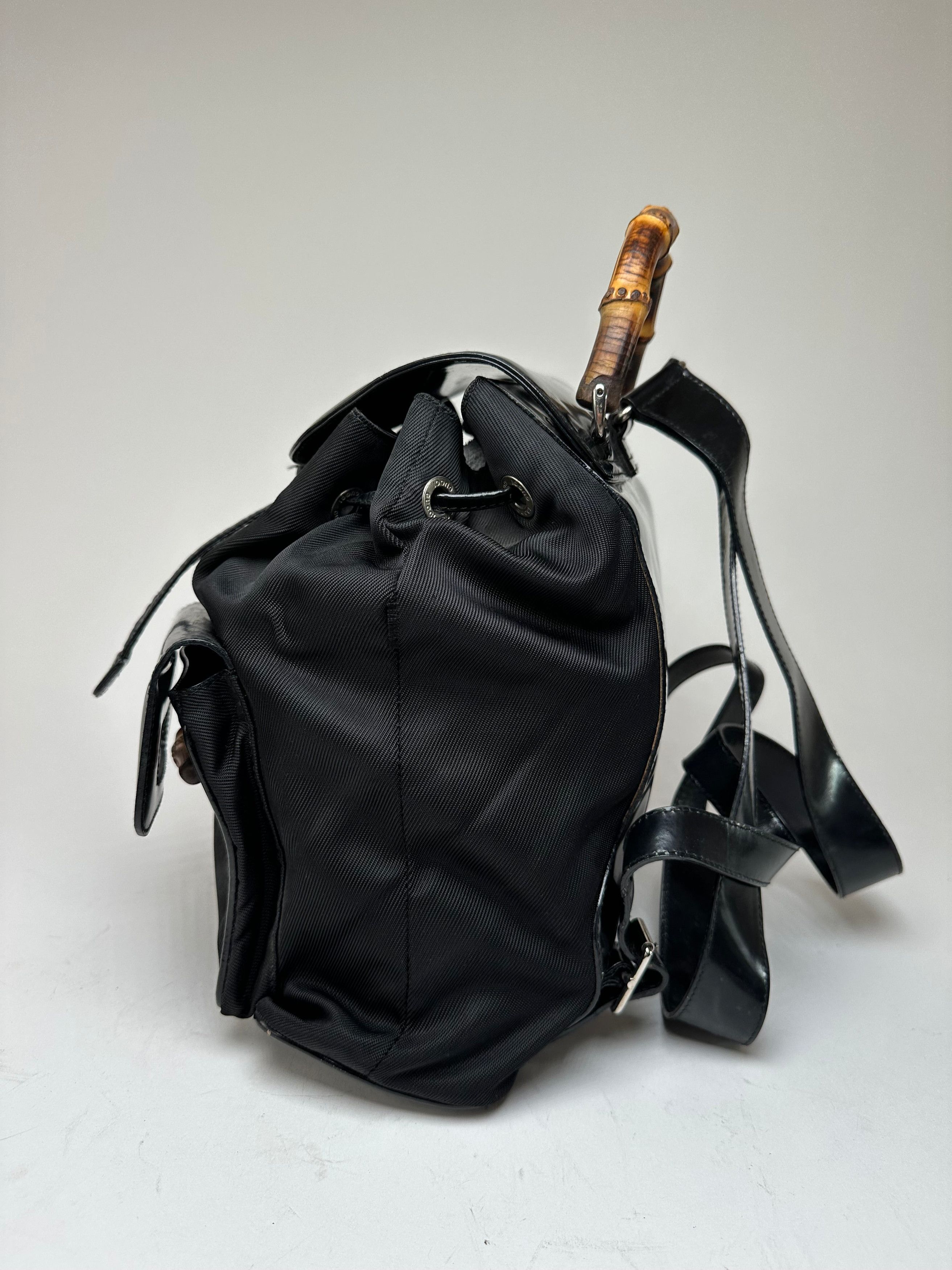 Gucci Vintage Patent Leather Bamboo Backpack Black Size ONE SIZE - 8 Thumbnail