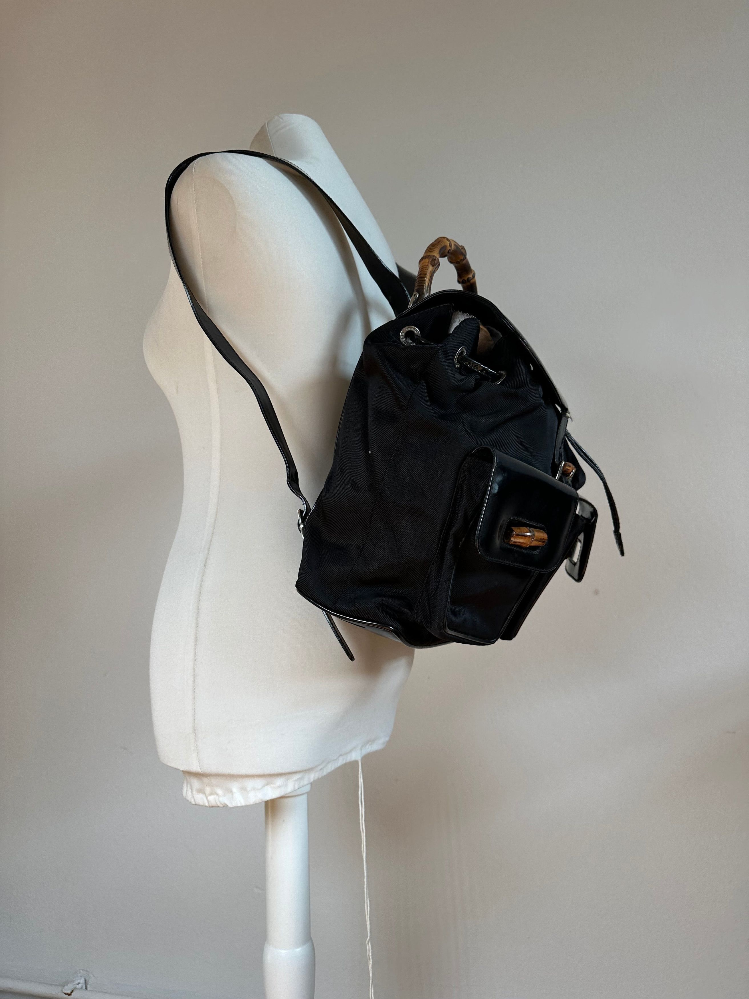 Gucci Vintage Patent Leather Bamboo Backpack Black Size ONE SIZE - 15 Thumbnail