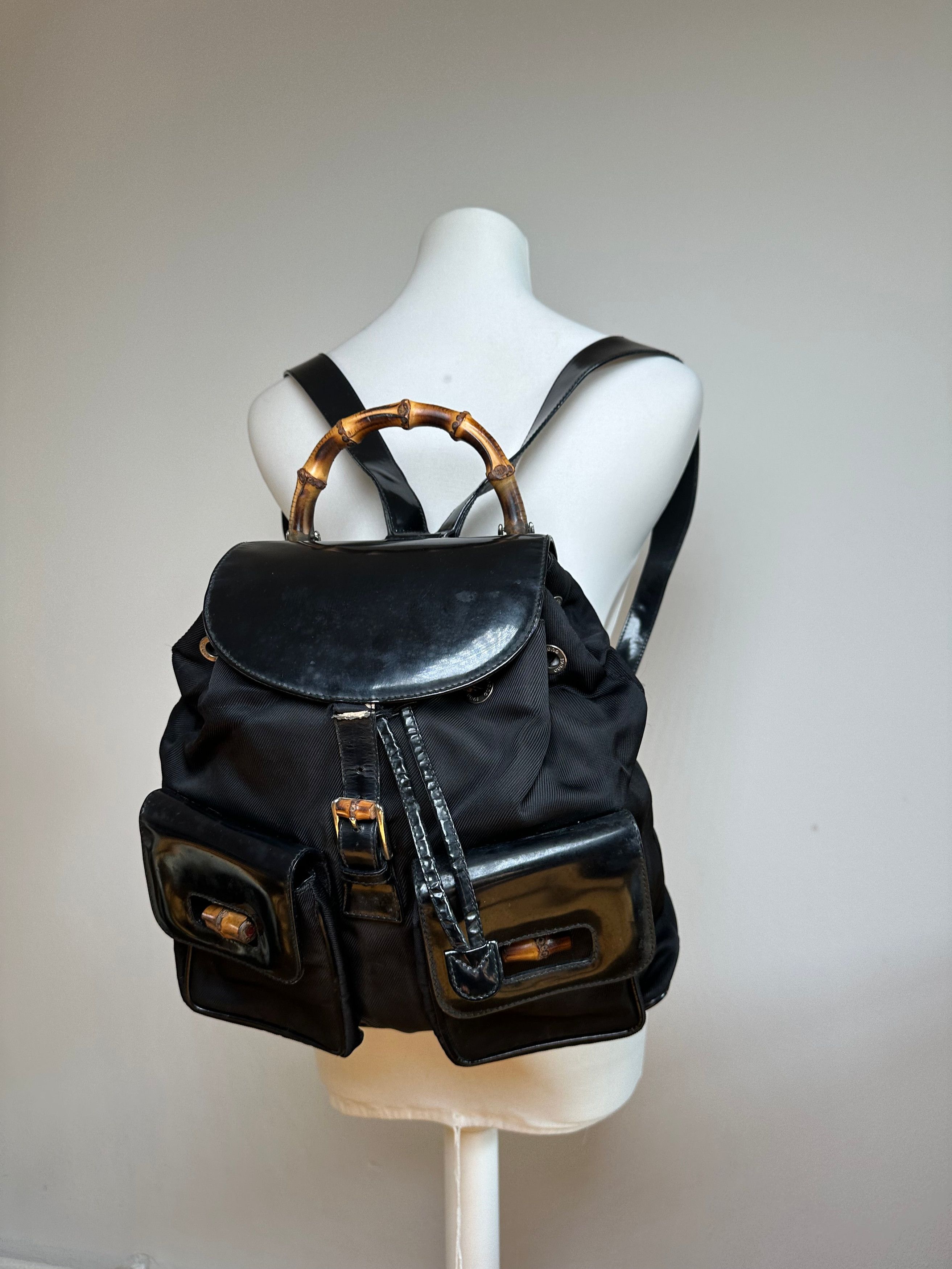 Gucci Vintage Patent Leather Bamboo Backpack Black Size ONE SIZE - 14 Thumbnail