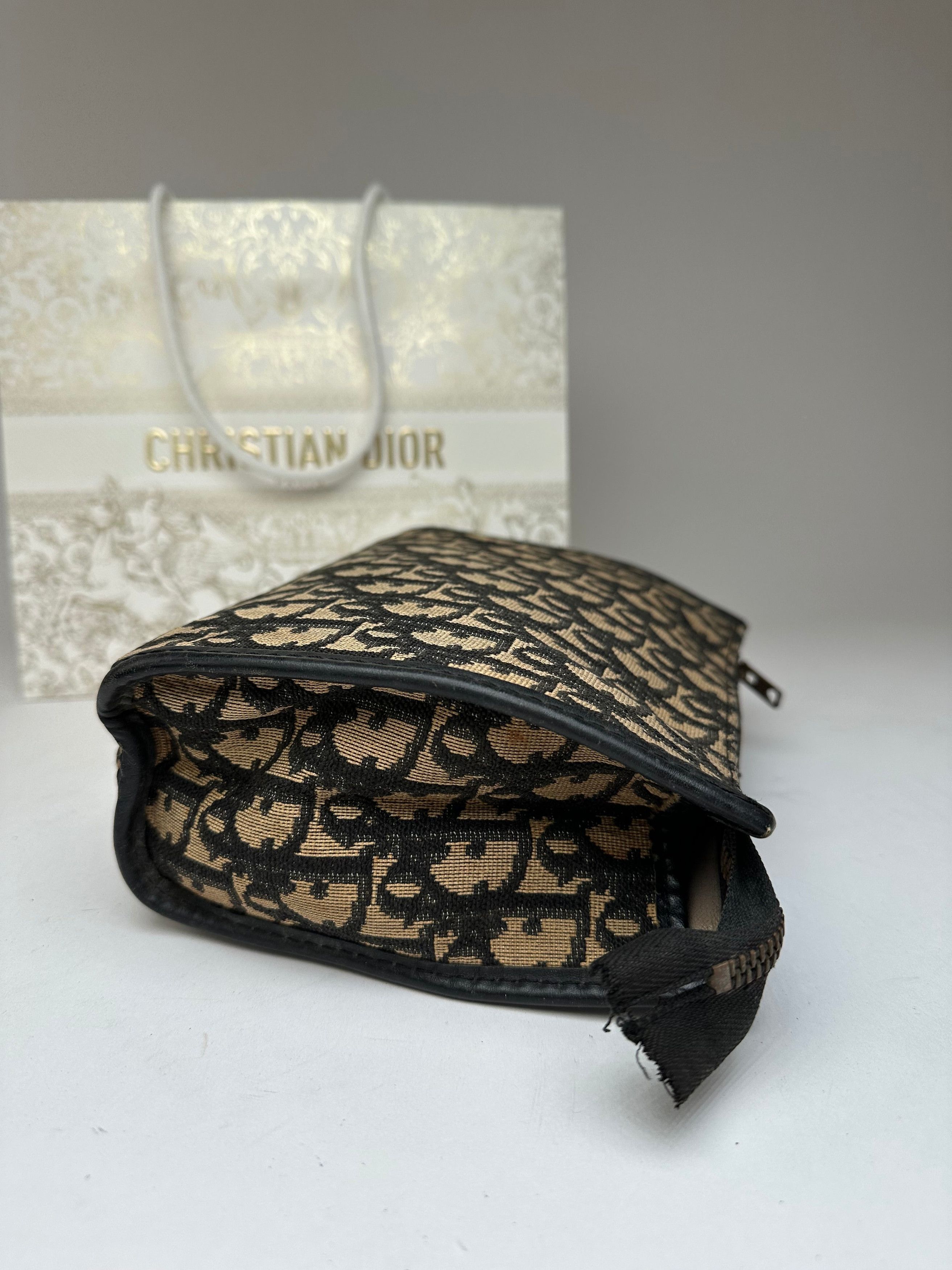 Dior Vintage Oblique Monogram Clutch Beige Navy Size ONE SIZE - 10 Thumbnail