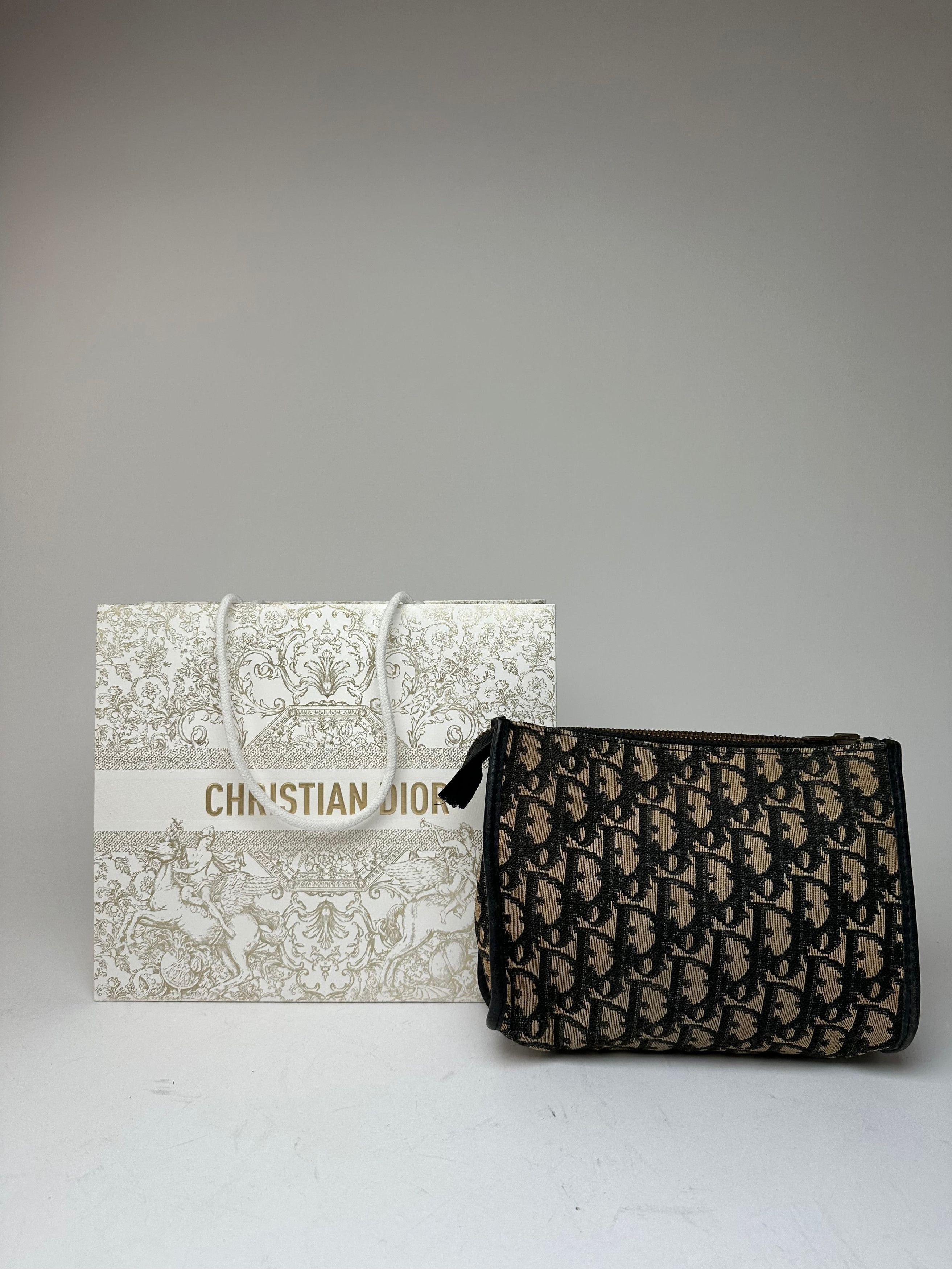 Dior Vintage Oblique Monogram Clutch Beige Navy Size ONE SIZE - 2 Thumbnail