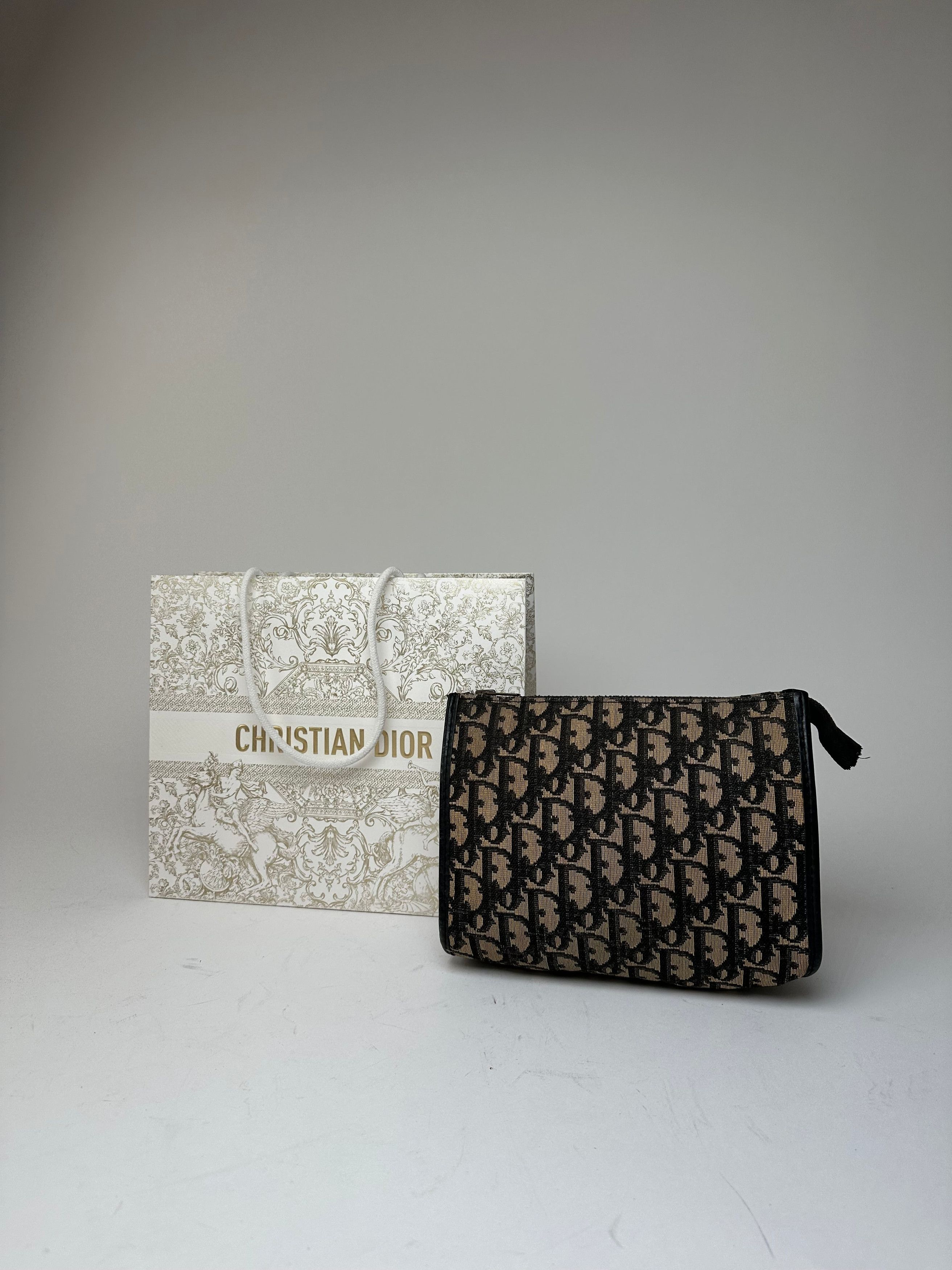 Dior Vintage Oblique Monogram Clutch Beige Navy Size ONE SIZE - 8 Thumbnail