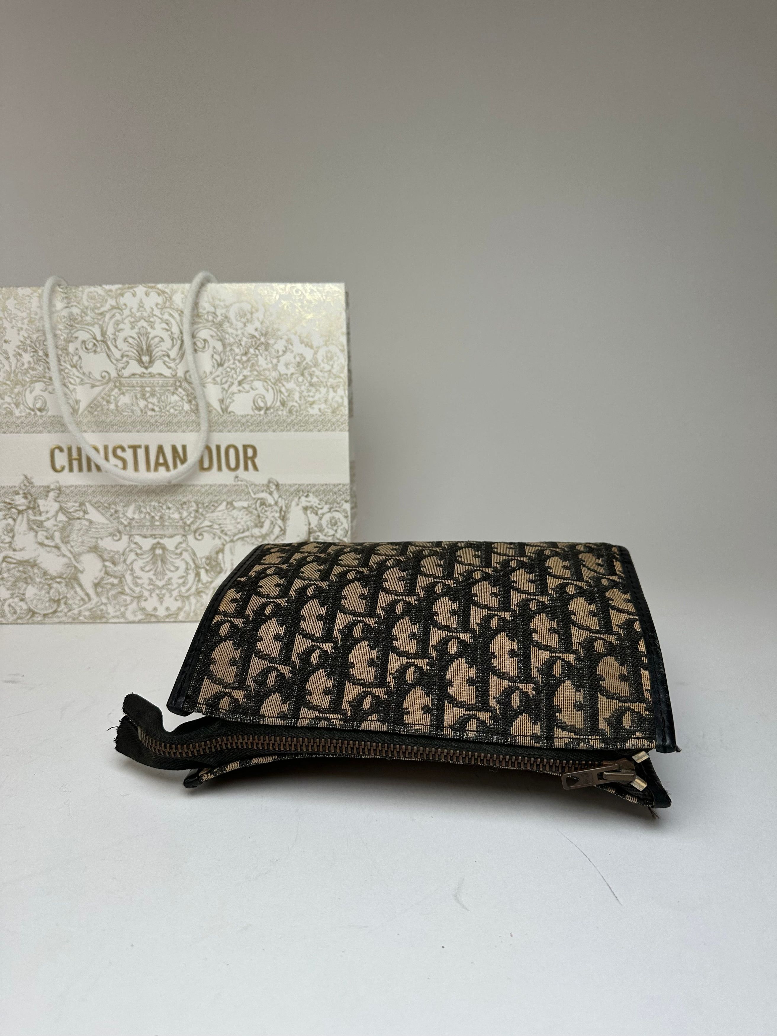 Dior Vintage Oblique Monogram Clutch Beige Navy Size ONE SIZE - 6 Thumbnail