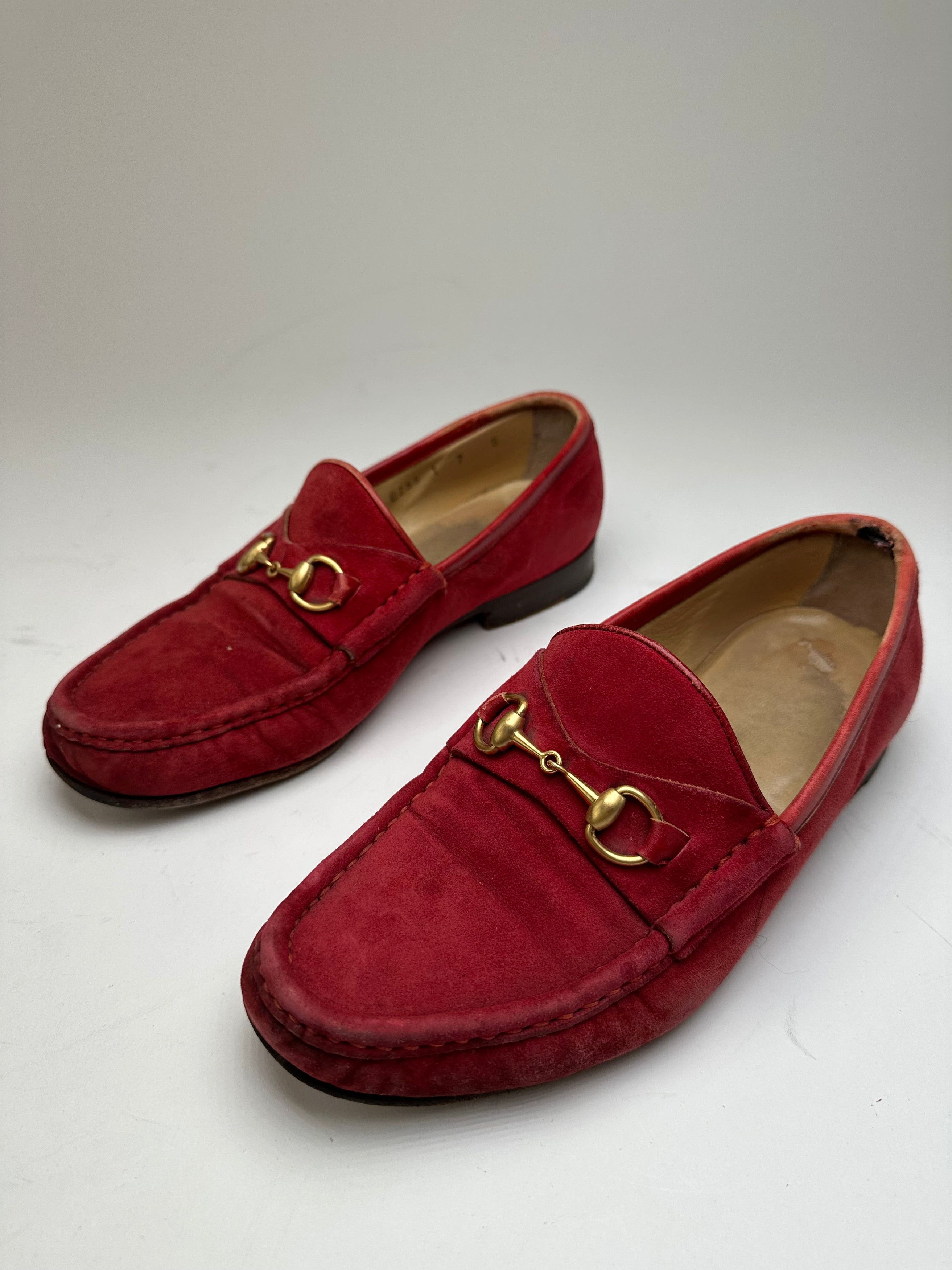 Gucci Vintage Horsebit Suede Loafer Red 36,5 Size US 5.5 / IT 35.5 - 6 Thumbnail