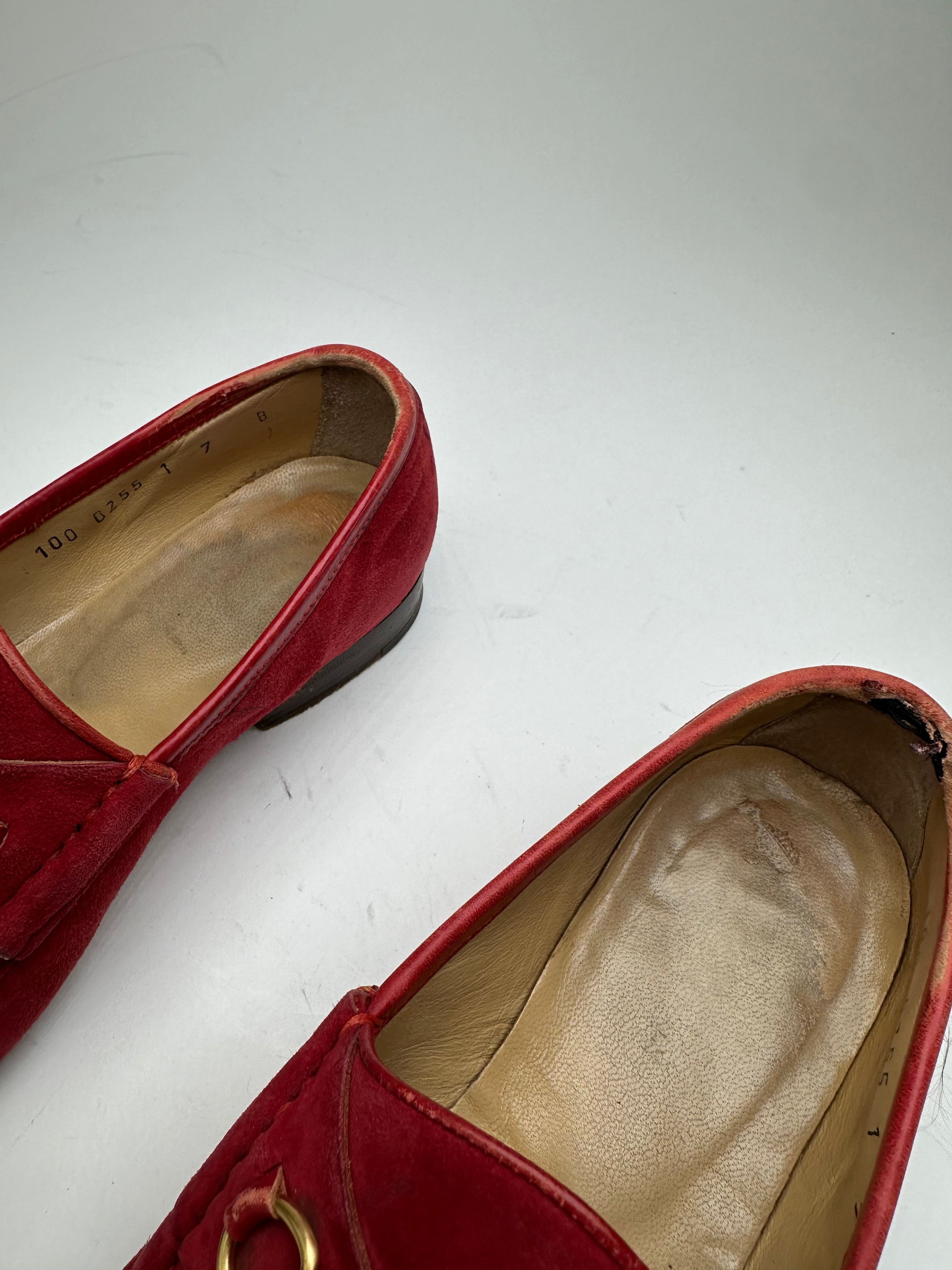 Gucci Vintage Horsebit Suede Loafer Red 36,5 Size US 5.5 / IT 35.5 - 3 Thumbnail