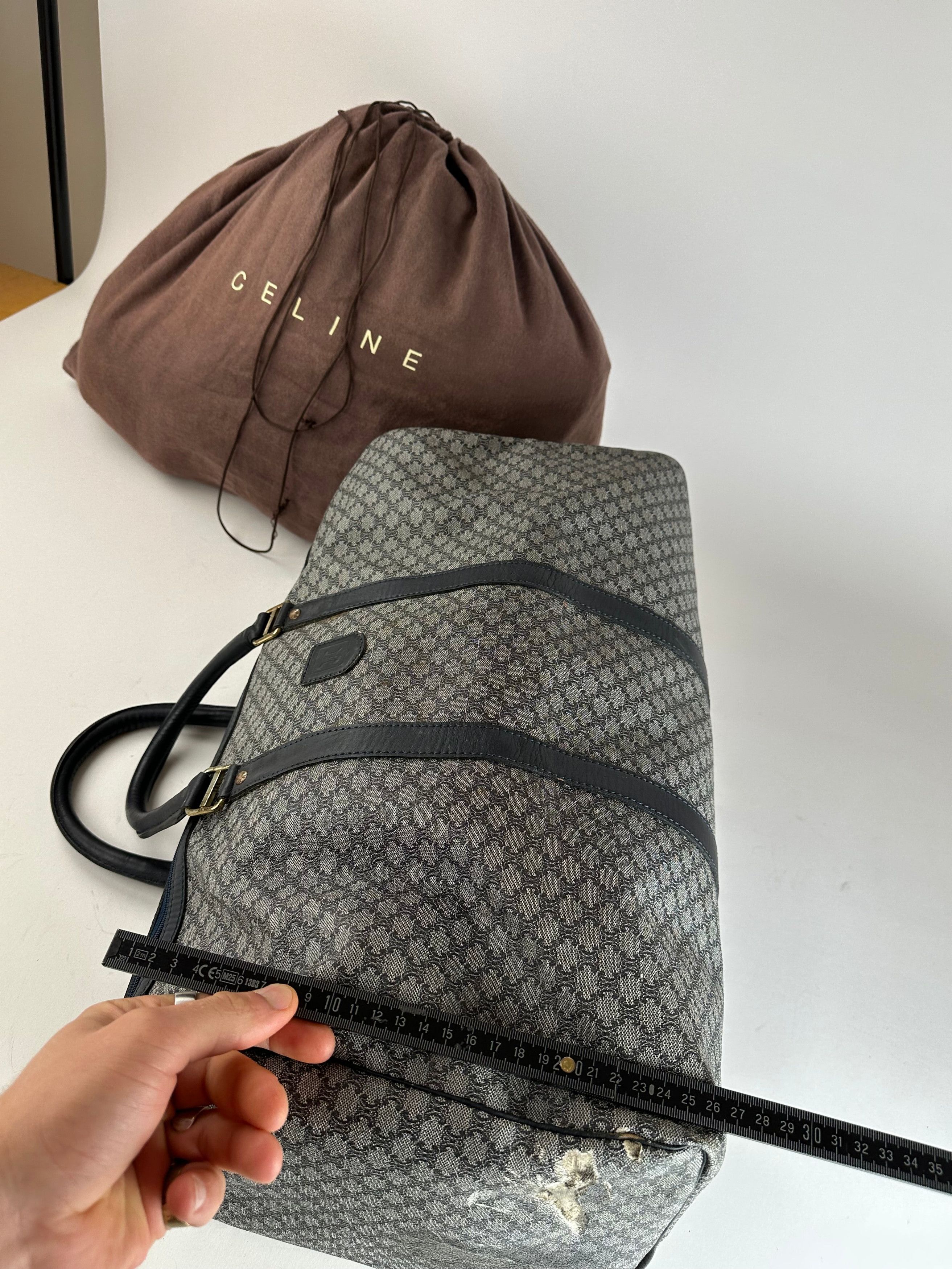 Celine Vintage Paris Triomphe Monogram Duffel Bag Grey Navy Black Size ONE SIZE - 12 Thumbnail