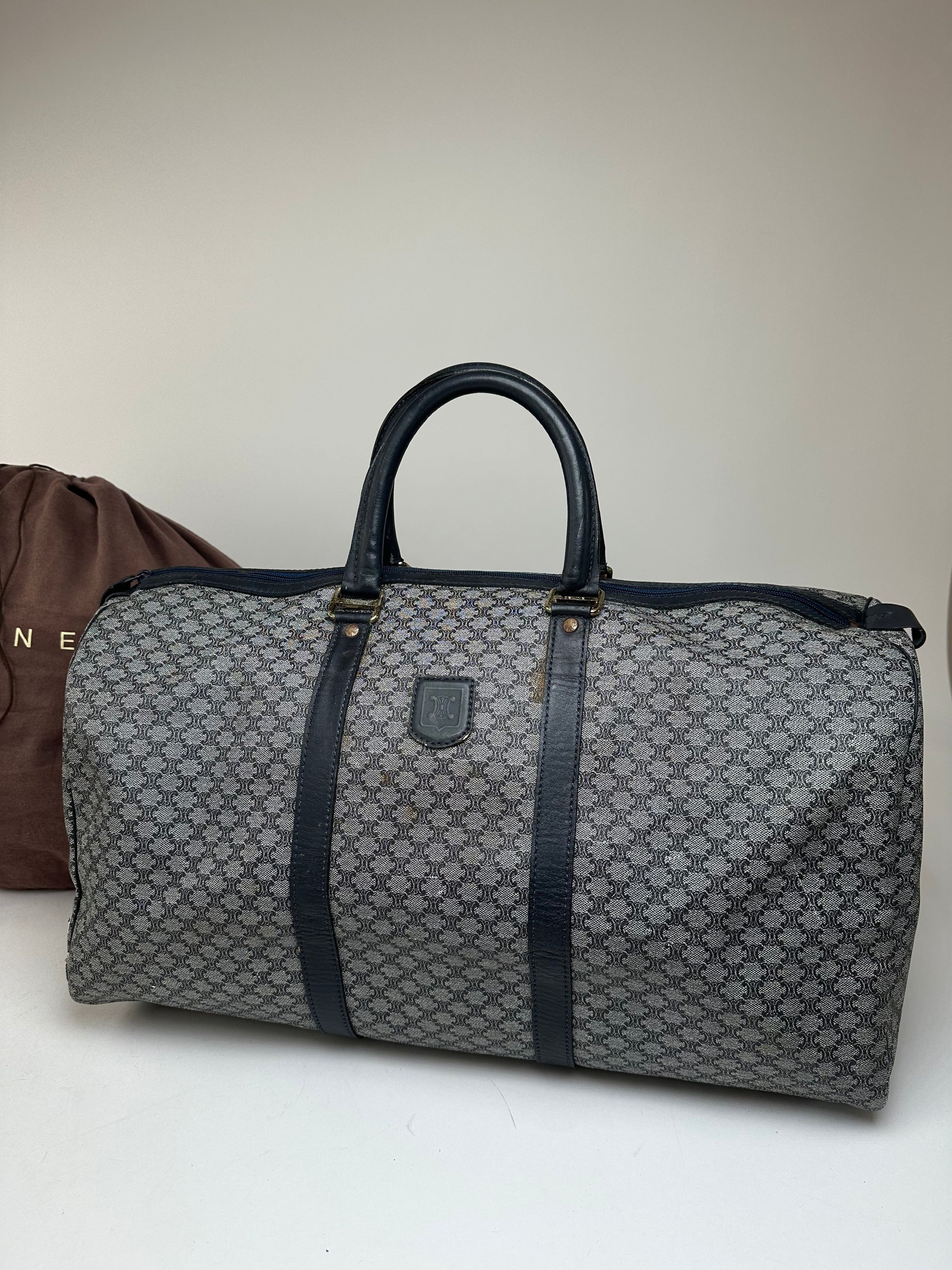 Celine Vintage Paris Triomphe Monogram Duffel Bag Grey Navy Black Size ONE SIZE - 3 Thumbnail