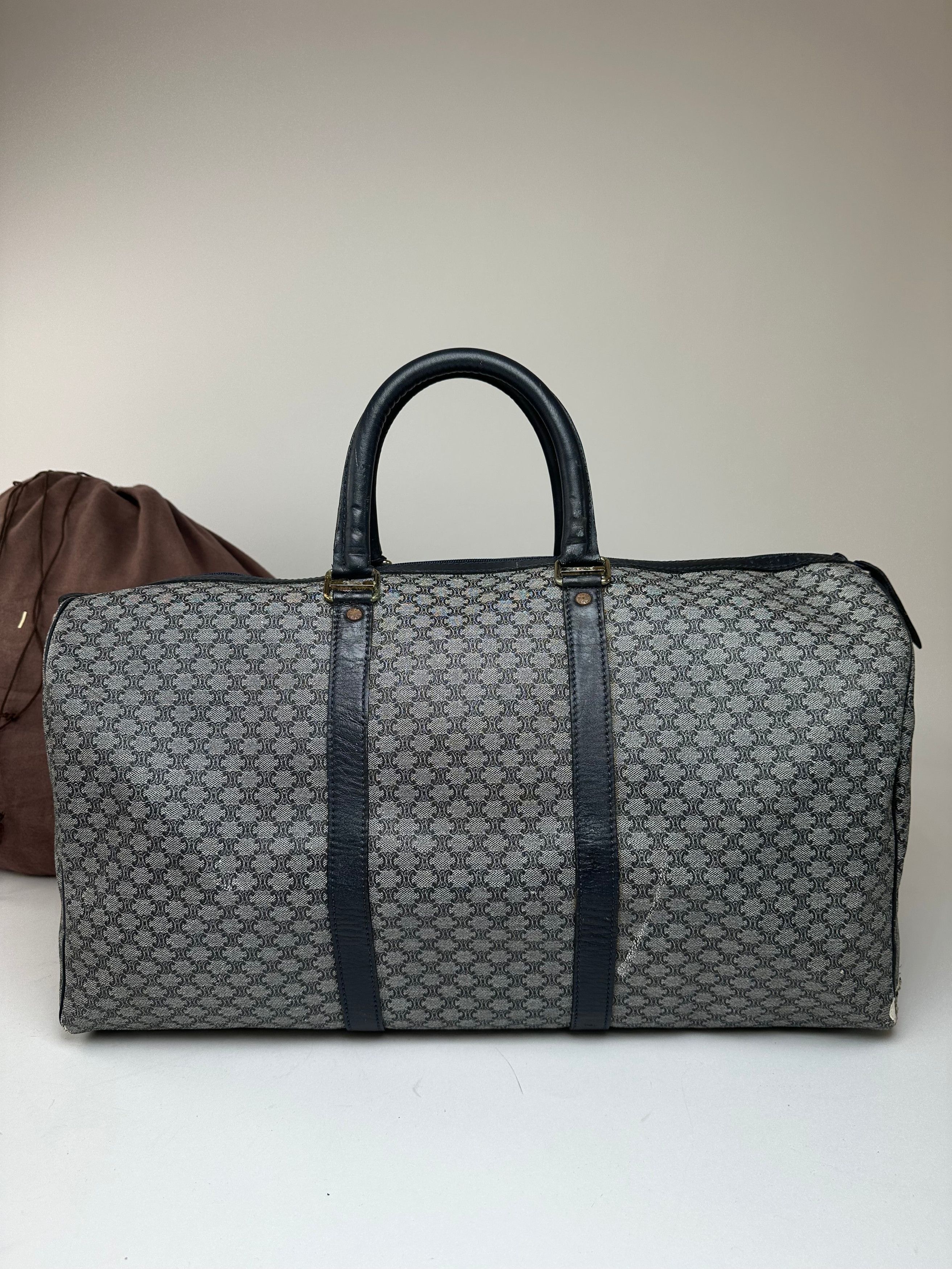 Celine Vintage Paris Triomphe Monogram Duffel Bag Grey Navy Black Size ONE SIZE - 15 Thumbnail