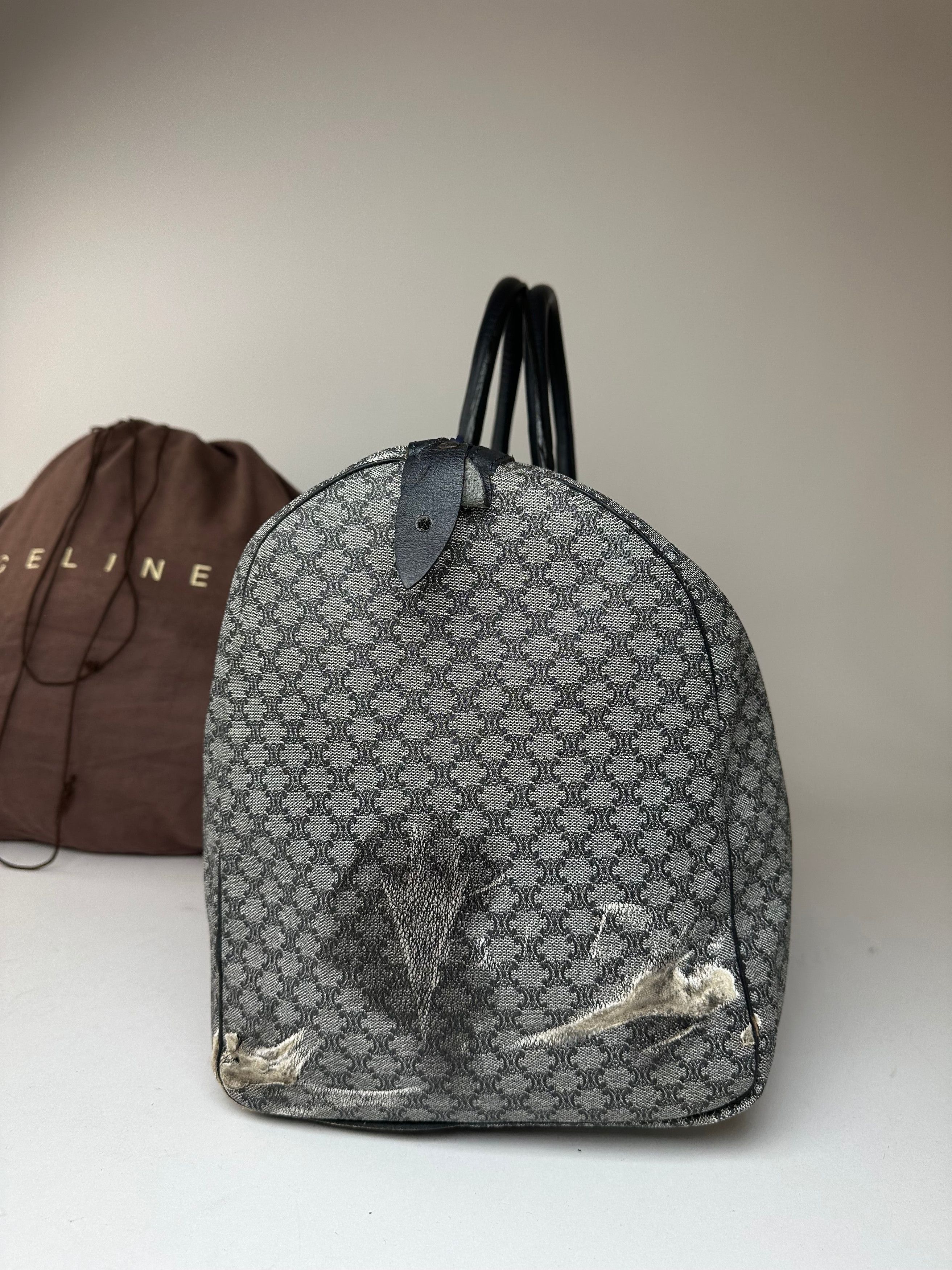Celine Vintage Paris Triomphe Monogram Duffel Bag Grey Navy Black Size ONE SIZE - 9 Thumbnail