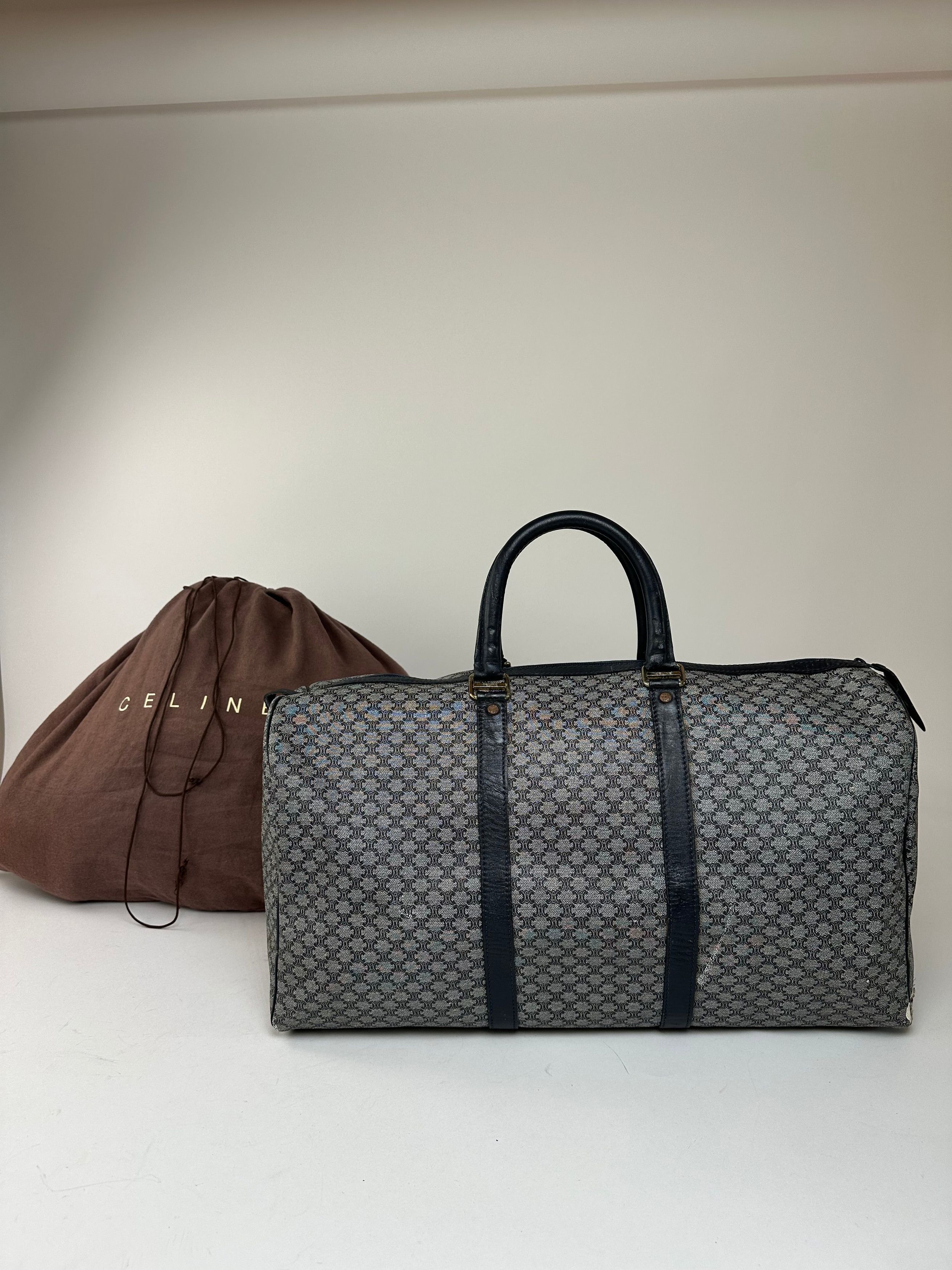 Celine Vintage Paris Triomphe Monogram Duffel Bag Grey Navy Black Size ONE SIZE - 2 Thumbnail
