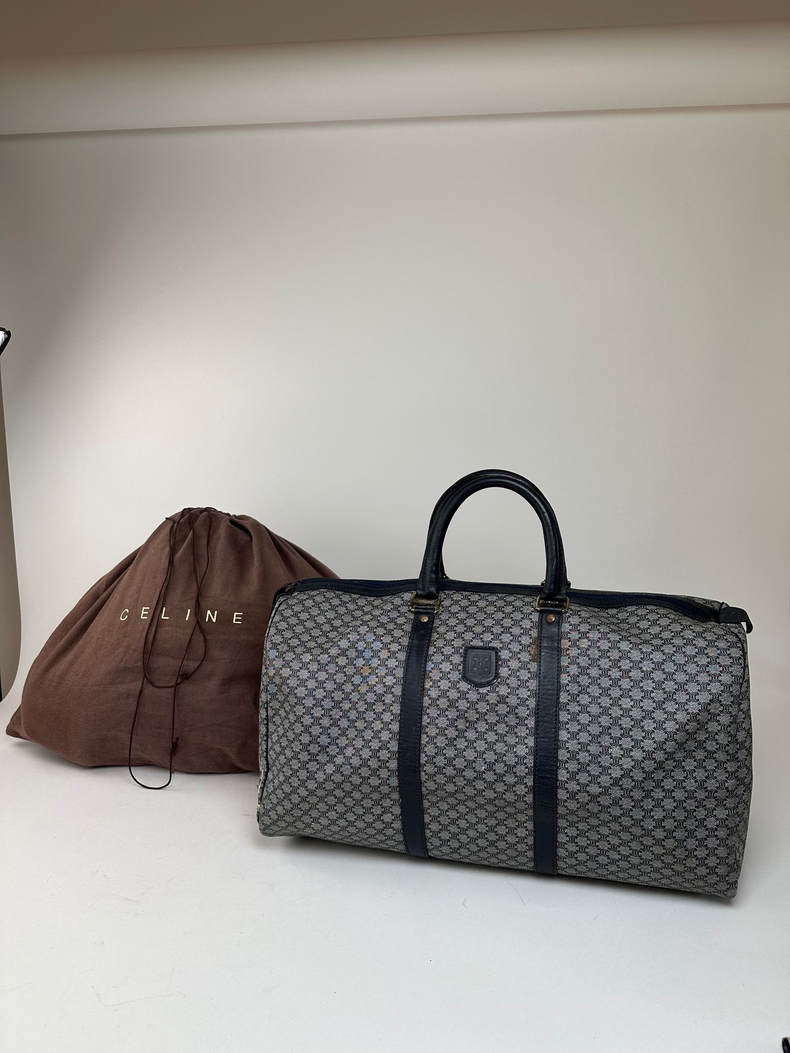Celine Vintage Paris Triomphe Monogram Duffel Bag Grey Navy Black Size ONE SIZE - 14 Thumbnail
