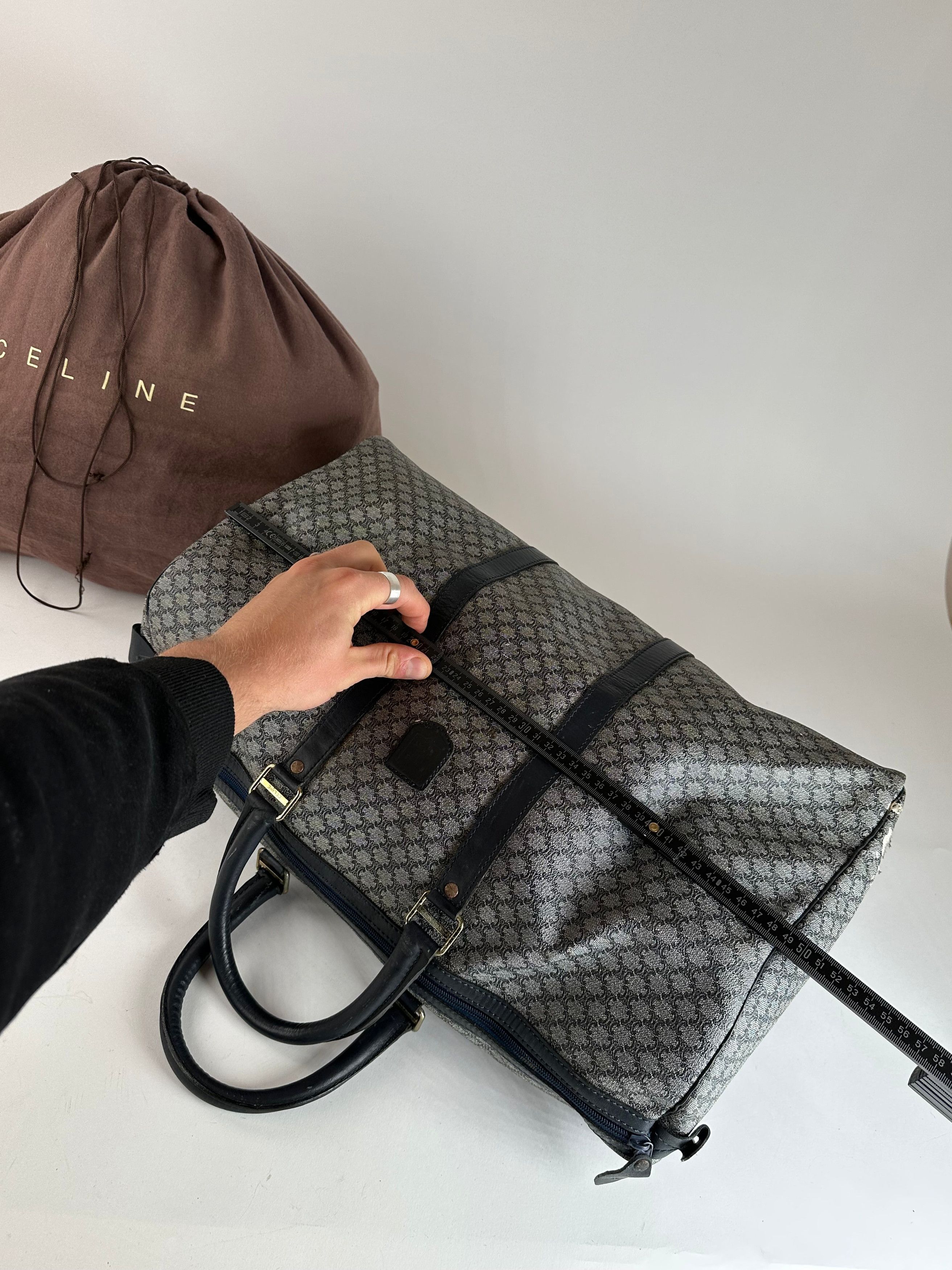 Celine Vintage Paris Triomphe Monogram Duffel Bag Grey Navy Black Size ONE SIZE - 11 Thumbnail