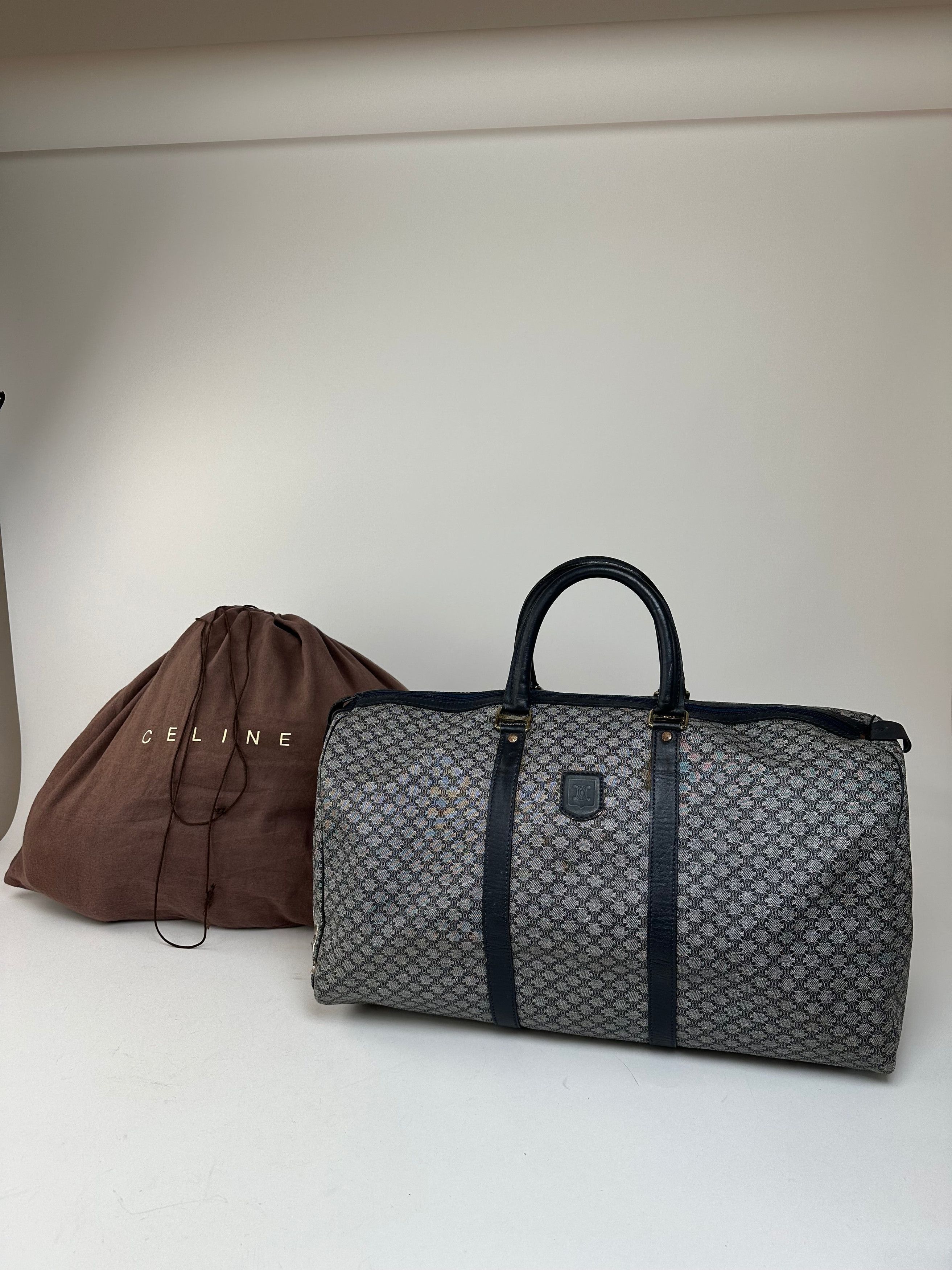 Celine Vintage Paris Triomphe Monogram Duffel Bag Grey Navy Black Size ONE SIZE - 6 Thumbnail