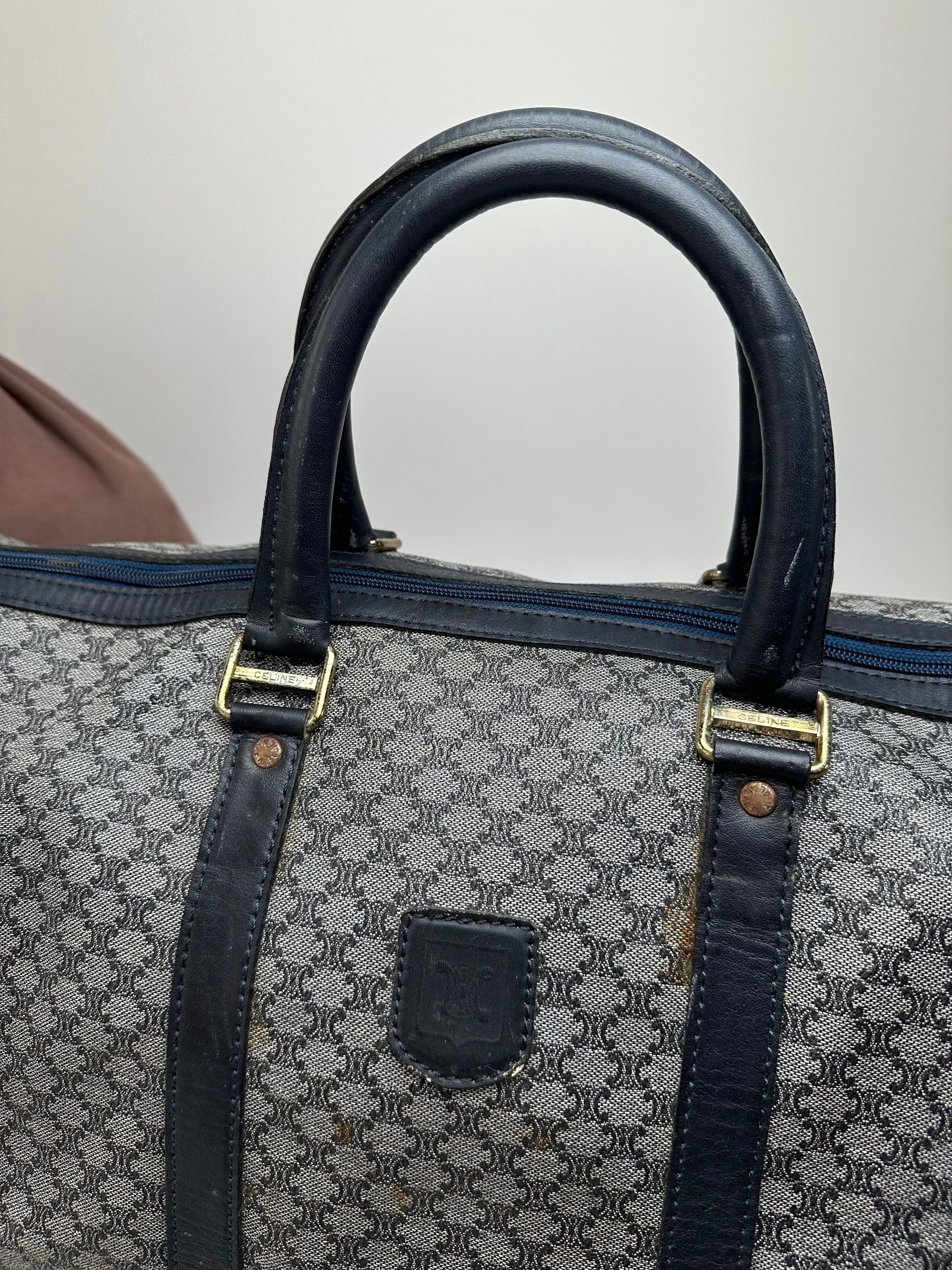 Celine Vintage Paris Triomphe Monogram Duffel Bag Grey Navy Black Size ONE SIZE - 8 Thumbnail