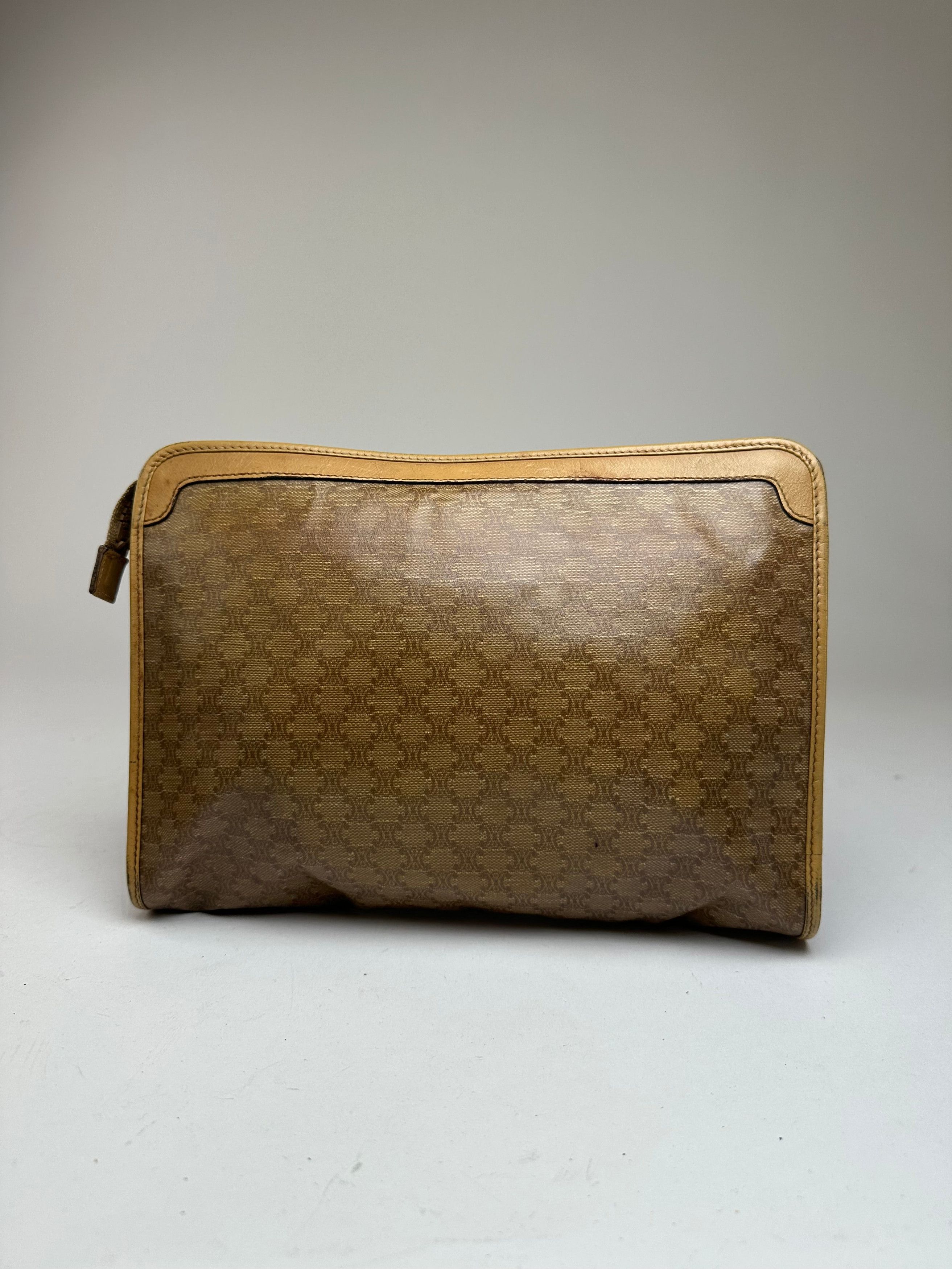 Celine Vintage Triomphe Monogram Leather Clutch Beige Gold Brown Size ONE SIZE - 8 Thumbnail