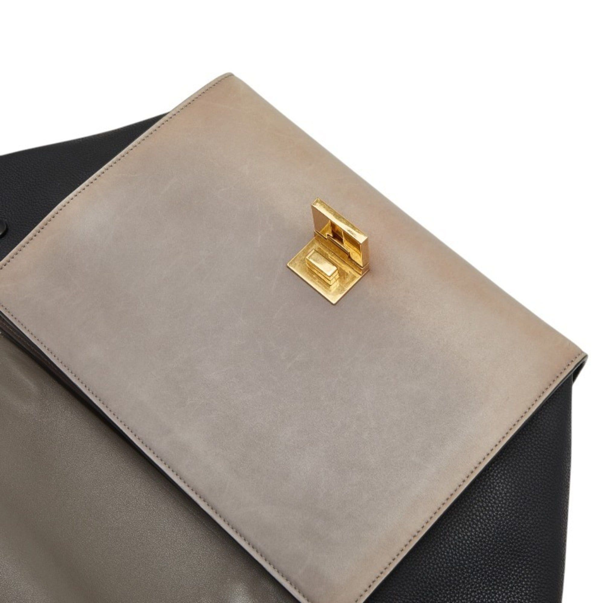 Celine Celine Trapeze Small Tricolor Handbag/Shoulder Bag (2-way) in Beige, Black, and Gray Leather - Women's CELINE Size ONE SIZE - 8 Thumbnail