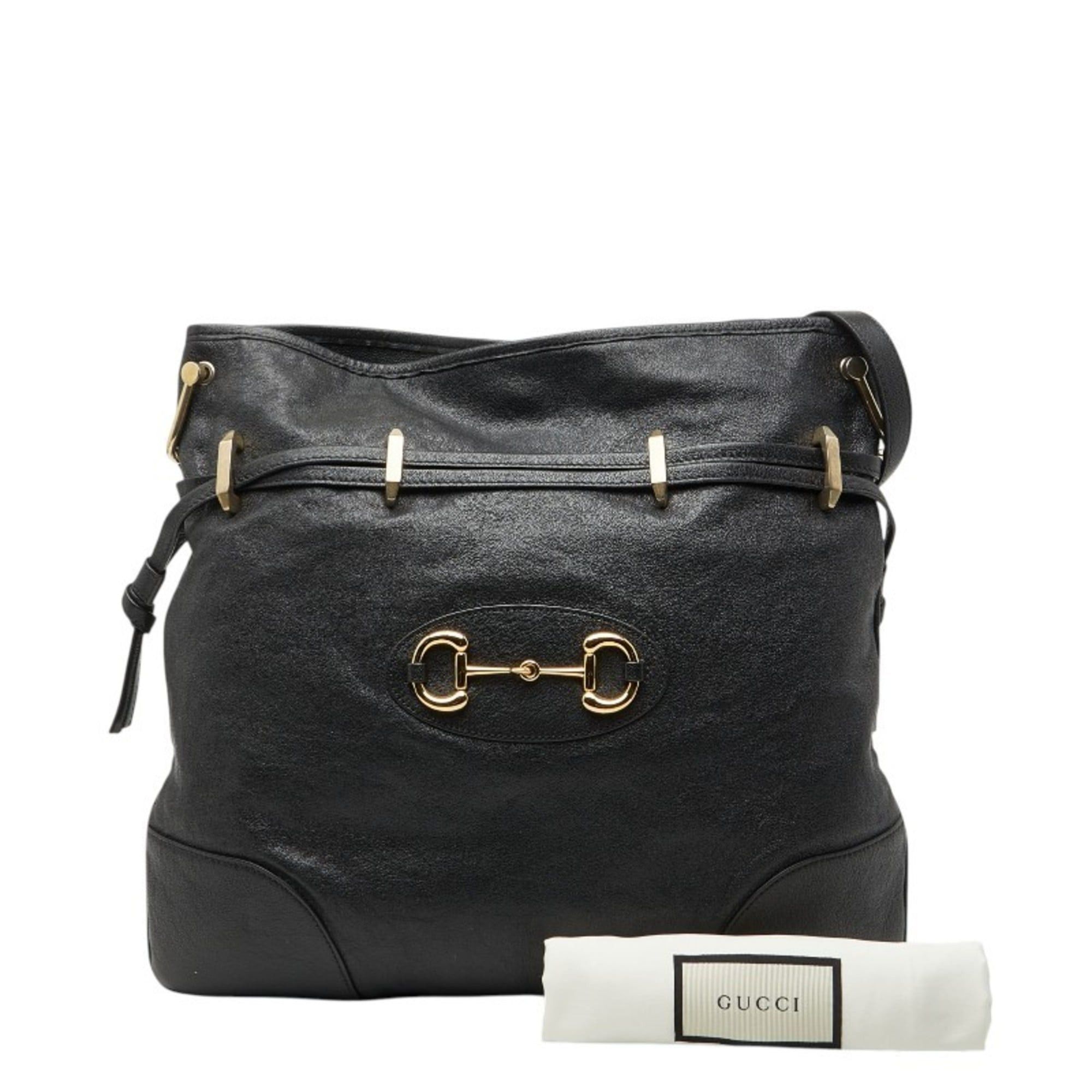 Gucci Gucci Horsebit 1955 Shoulder Bag, Drawstring, 602089, Black Leather, Women's, GUCCI Size ONE SIZE - 9 Thumbnail
