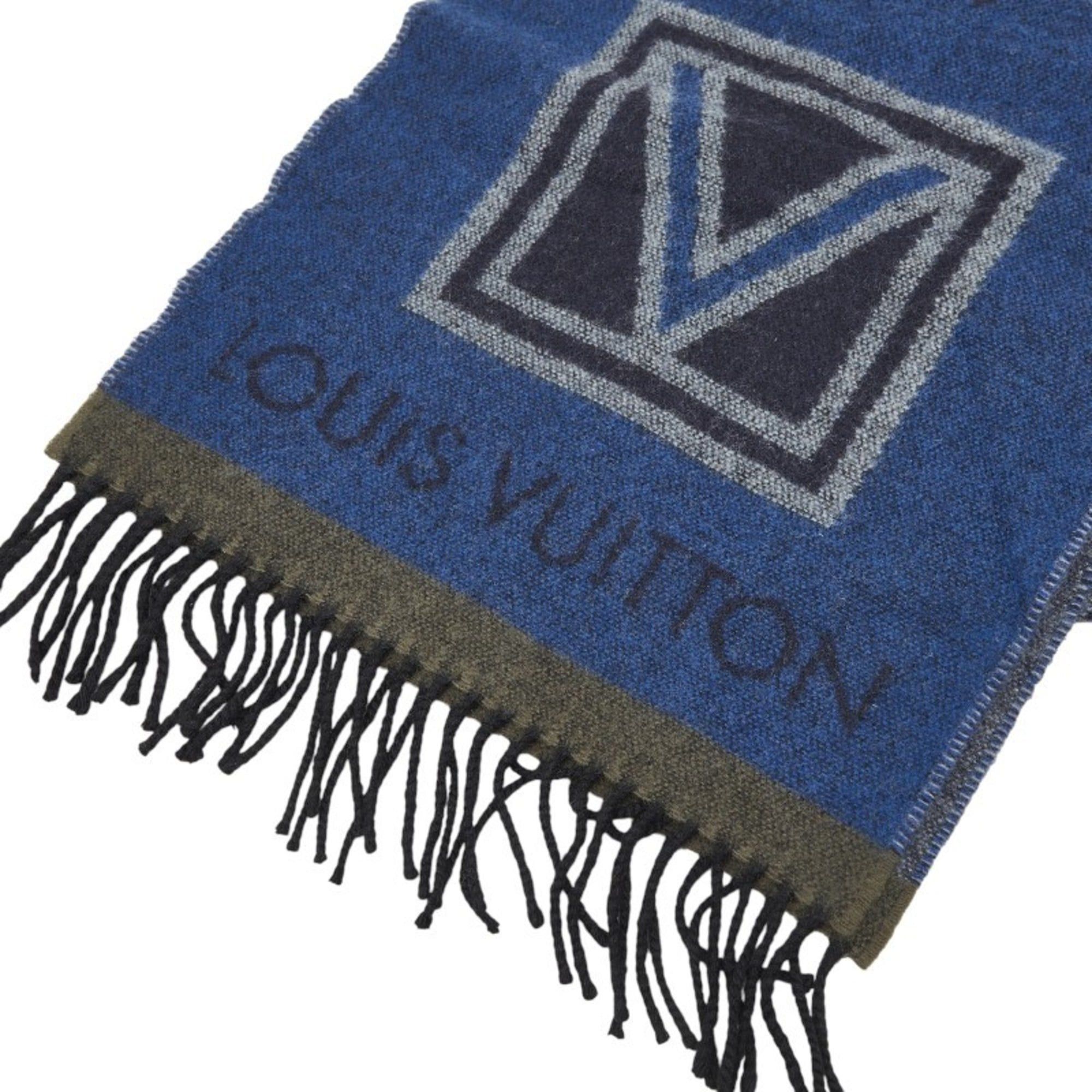 Louis Vuitton Louis Vuitton Echarpe LV Sticker Scarf M70039 Blue Multicolor Wool Cashmere Women's LOUIS VUITTON Size ONE SIZE - 3 Thumbnail