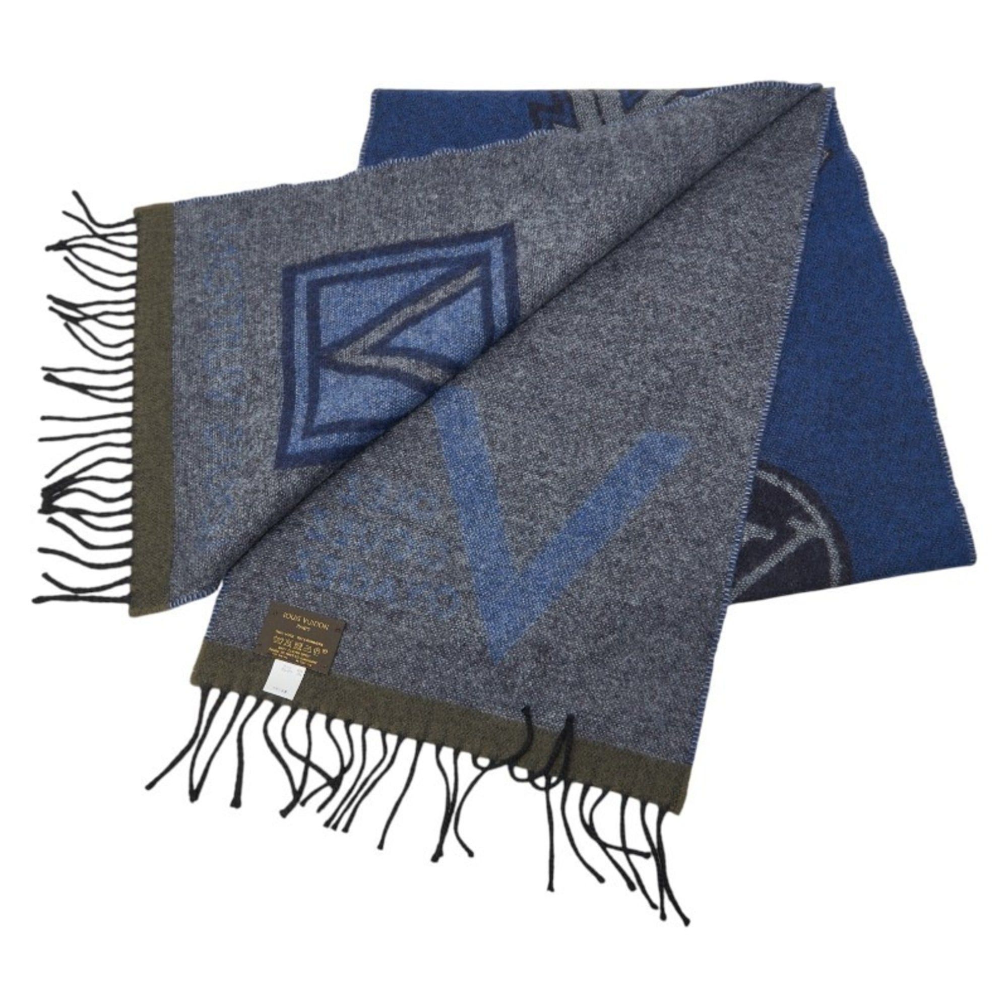 Louis Vuitton Louis Vuitton Echarpe LV Sticker Scarf M70039 Blue Multicolor Wool Cashmere Women's LOUIS VUITTON Size ONE SIZE - 2 Thumbnail
