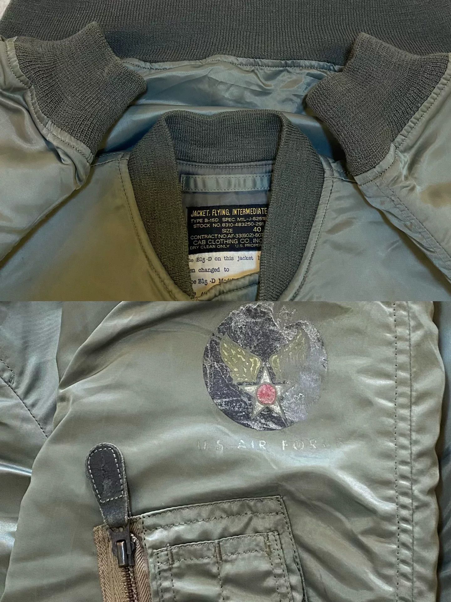 Vintage USA B-15D(MOD) Air Force Flight Jacket Size US XXS / EU 40 - 7 Thumbnail