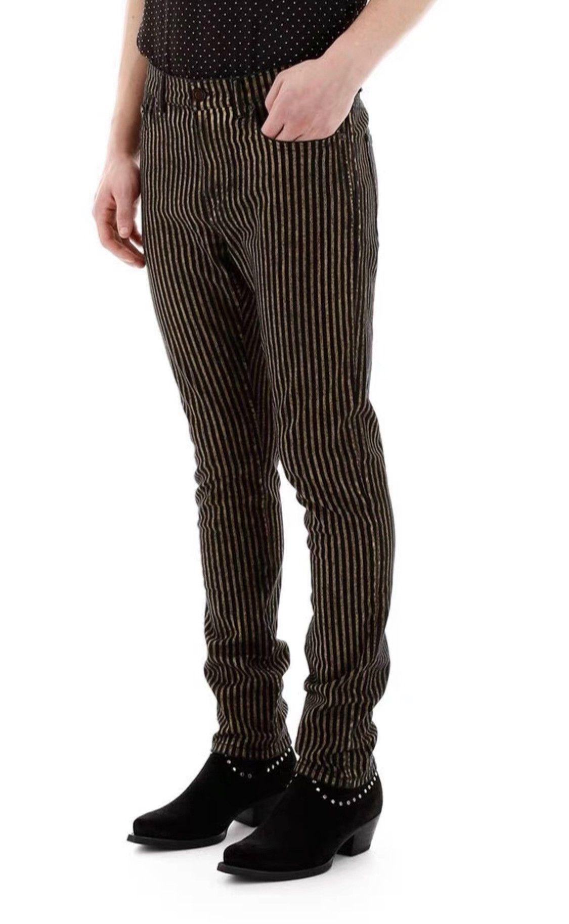 Saint Laurent Paris Saint Laurent Gold Stripe Jeans D21 29 Size US 29 - 2 Thumbnail
