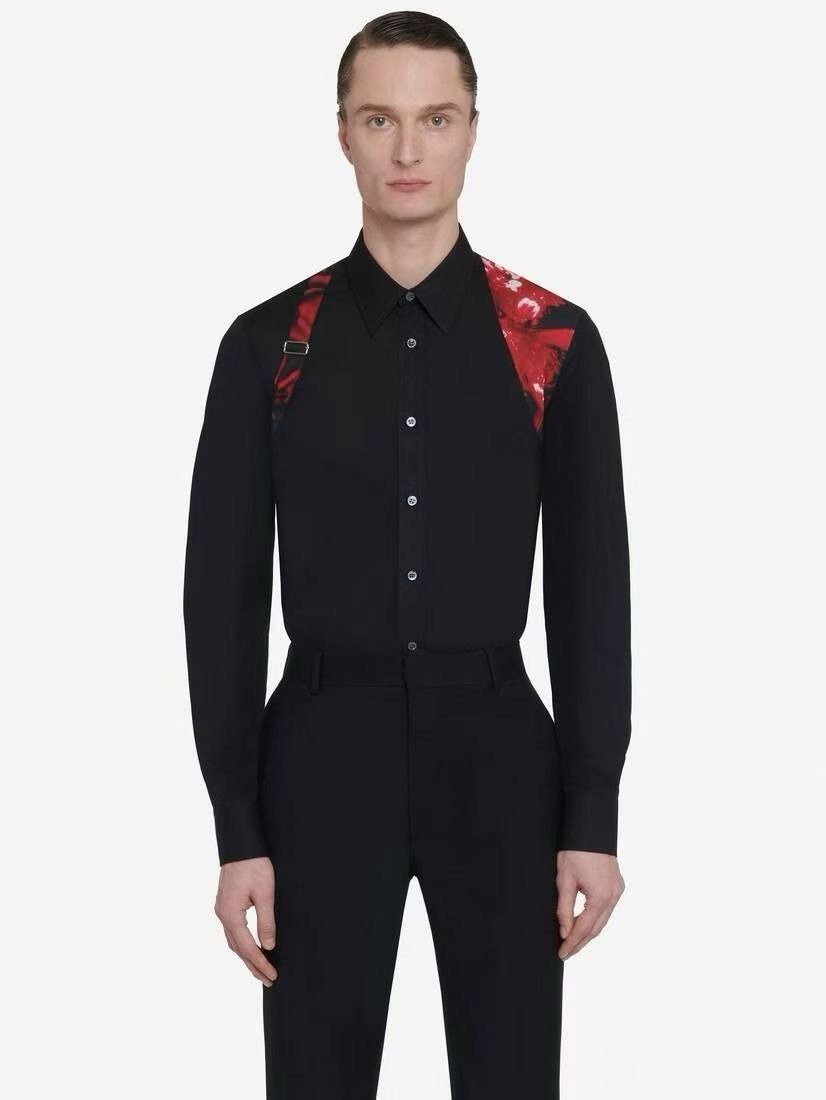 Alexander McQueen Alexander McQueen Black Red Flower Shirt Size US XXS / EU 40 - 2 Thumbnail