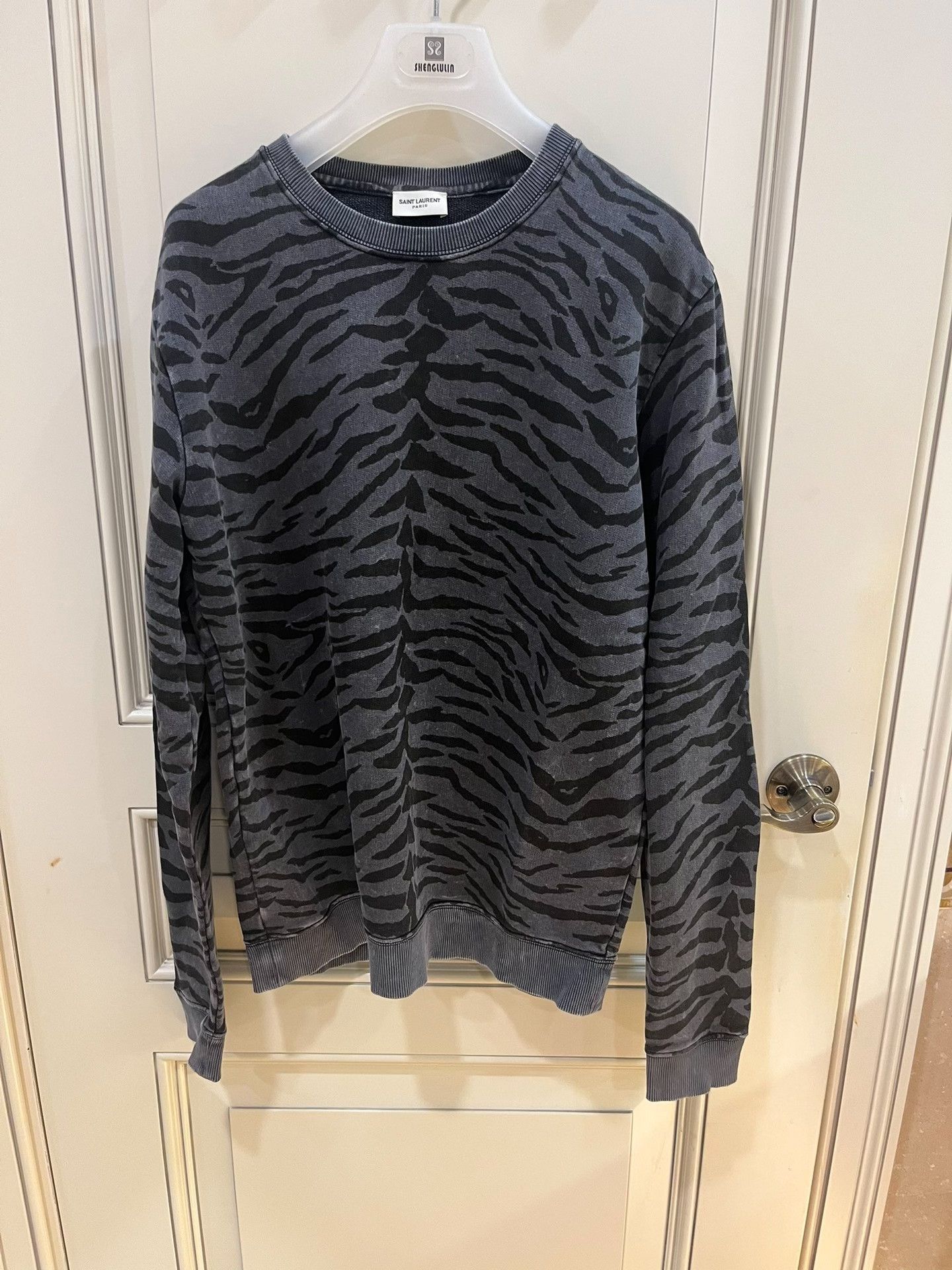 Saint Laurent Paris Saint Laurent Gray Tiger Stripe Crewneck Sweatshirt Size US M / EU 48-50 / 2 - 2 Thumbnail
