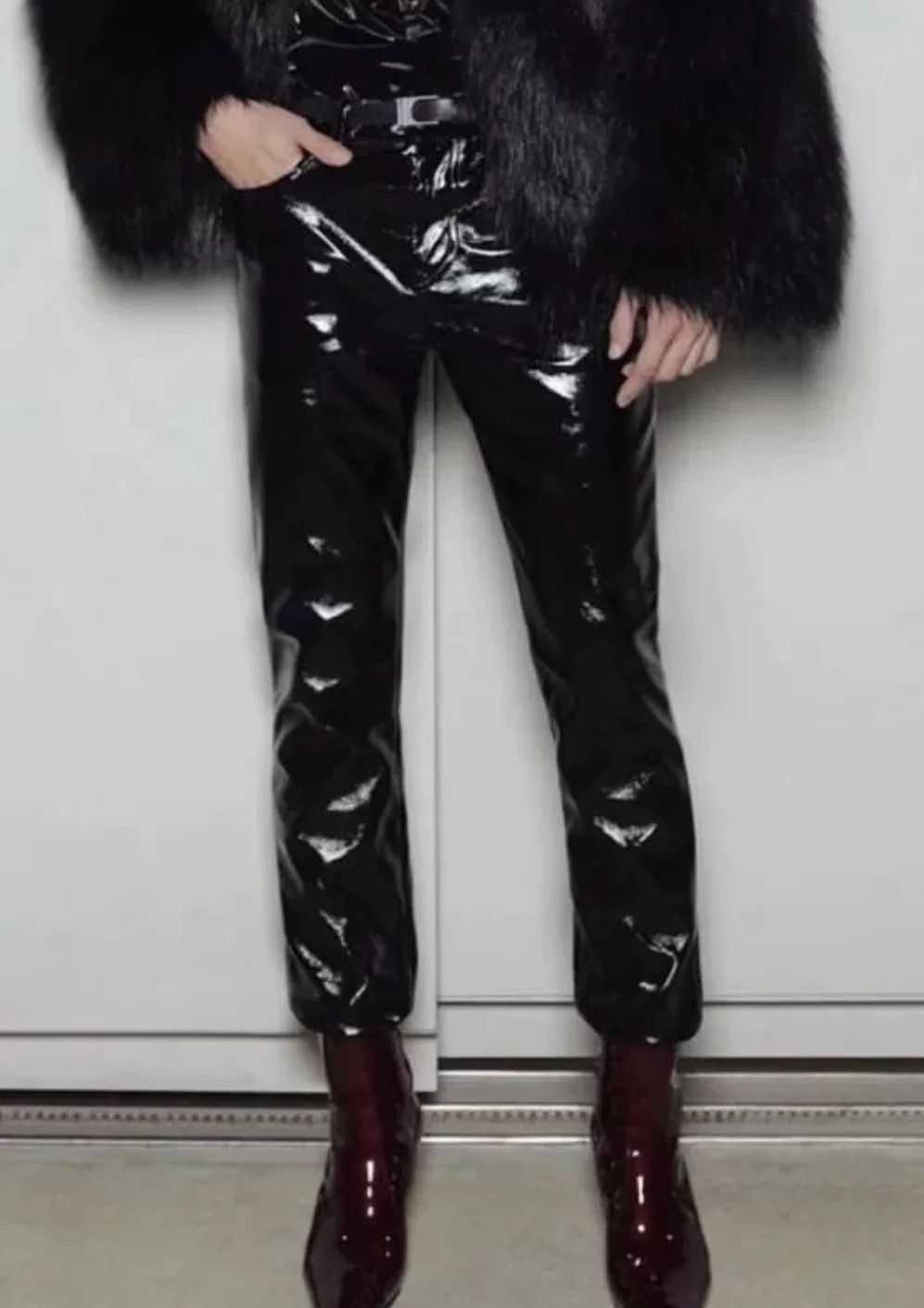 Saint Laurent Paris Saint Laurent Black Shiny Coated Skinny Jeans Size US 29 - 2 Thumbnail