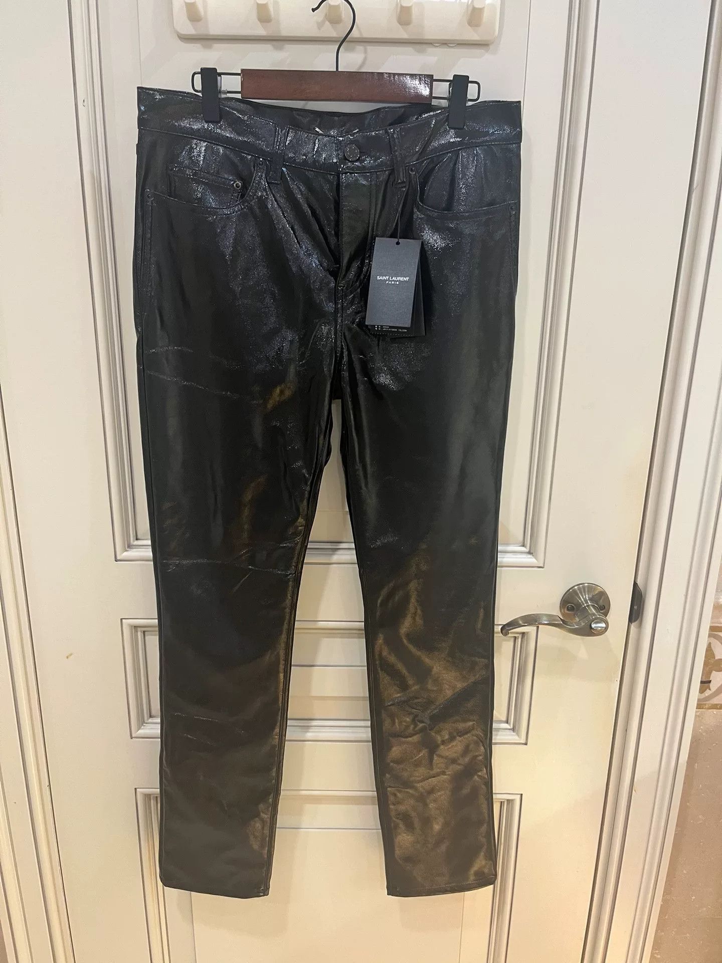 Saint Laurent Paris Saint Laurent Black Shiny Coated Skinny Jeans Size US 29 - 3 Thumbnail