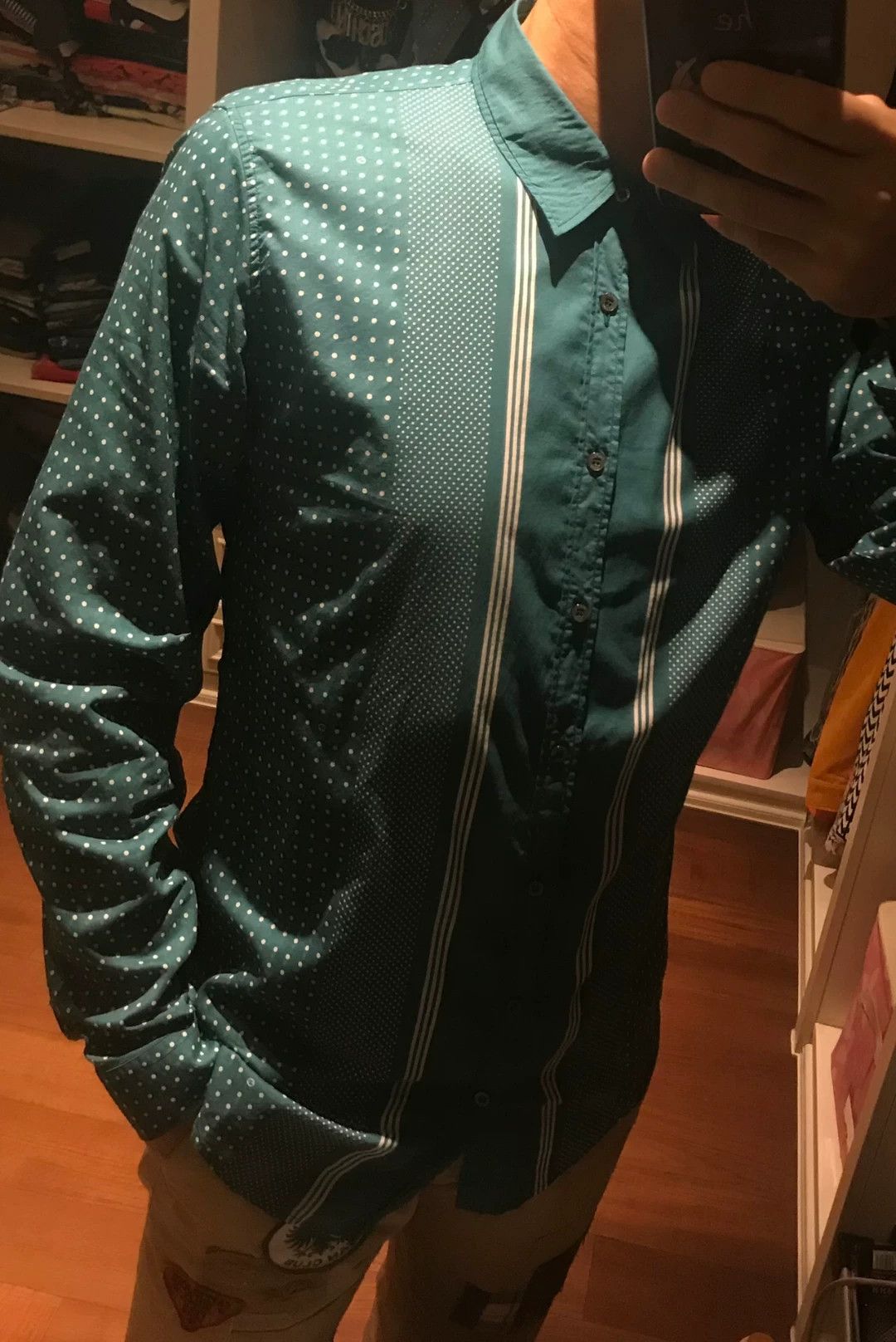 Gucci Gucci Green Polka Dot Stripe Shirt Size US L / EU 52-54 / 3 - 9 Thumbnail