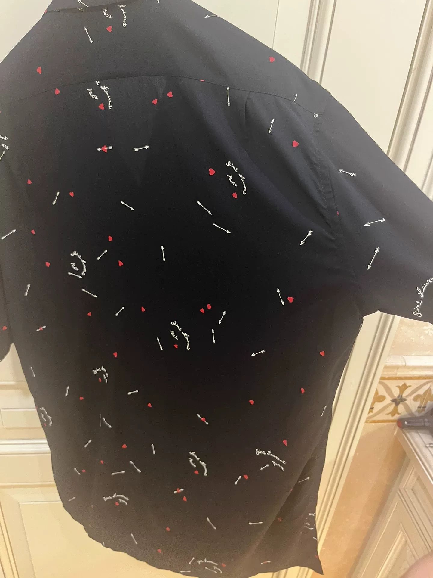 Saint Laurent Paris Saint Laurent Cupid Heart Print Bowling Shirt Size US XXS / EU 40 - 9 Thumbnail