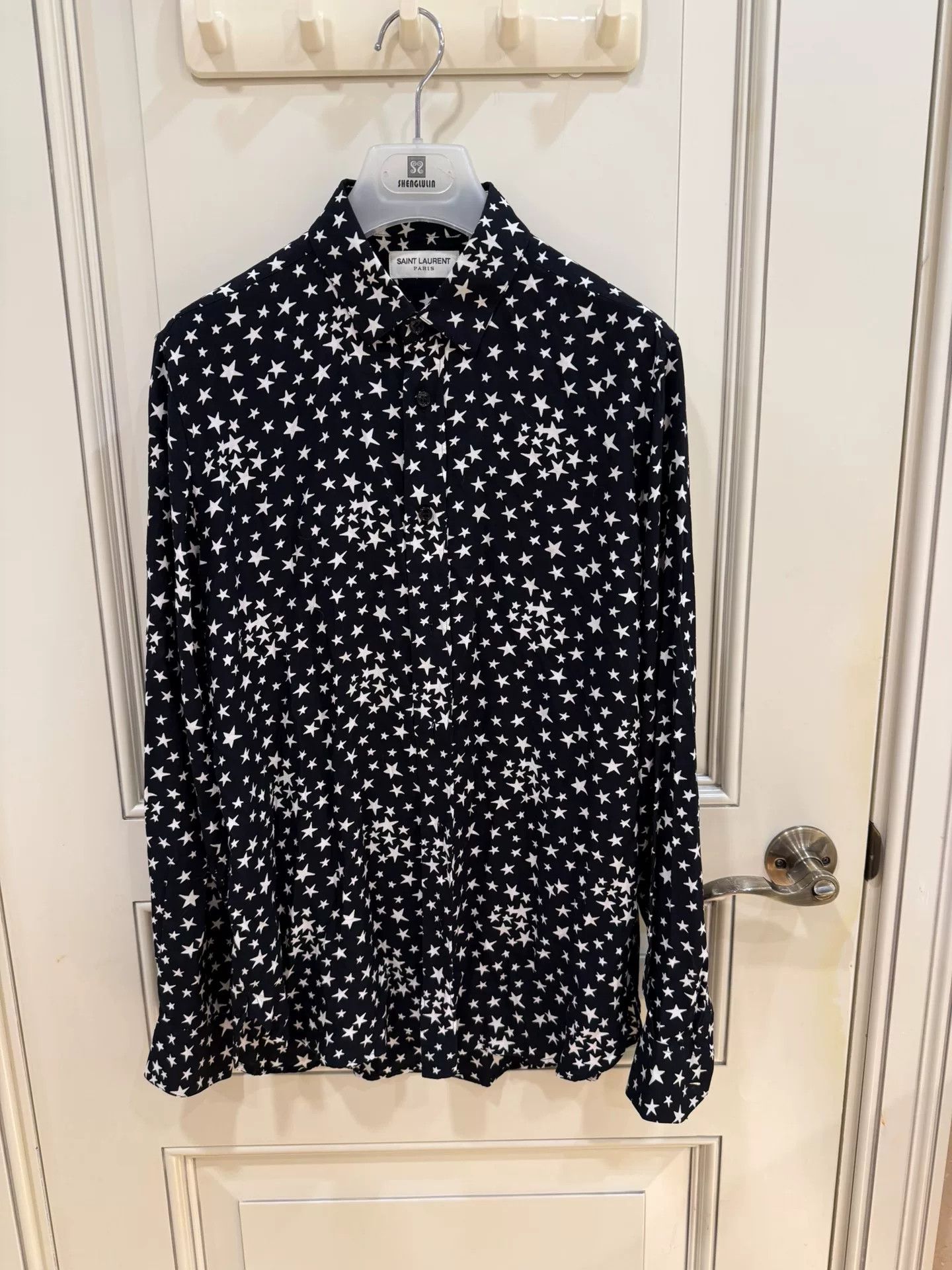 Saint Laurent Paris Saint Laurent Star Print Black Shirt Size US XXS / EU 40 - 2 Thumbnail