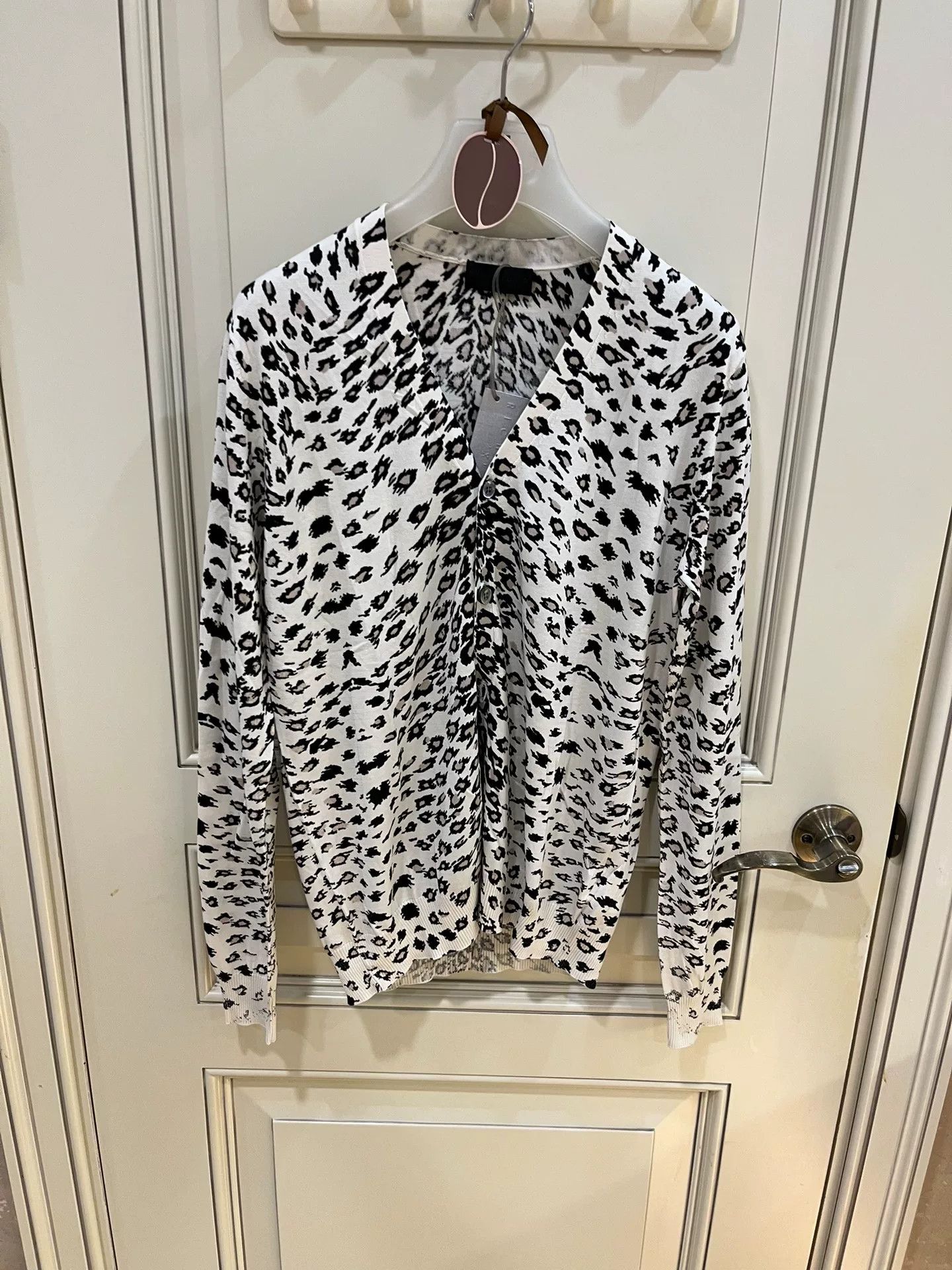 John Richmond Richmond White Leopard Print Knit Cardigan Size L / US 10 / IT 46 - 9 Thumbnail