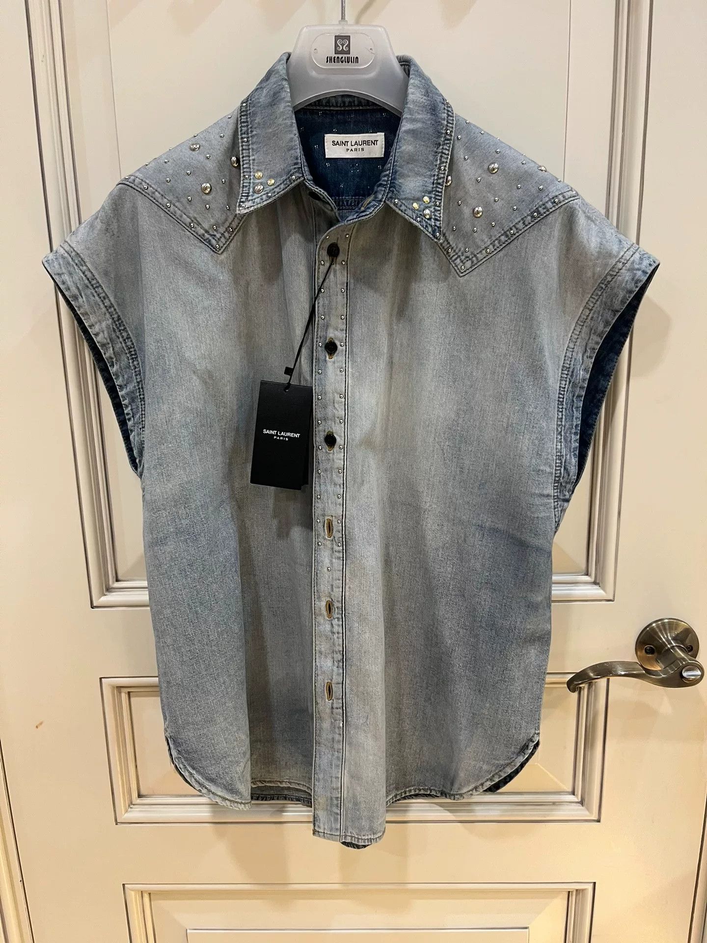 Saint Laurent Paris Saint Laurent Washed Rivet Denim Sleeveless Shirt Size US M / EU 48-50 / 2 - 2 Thumbnail