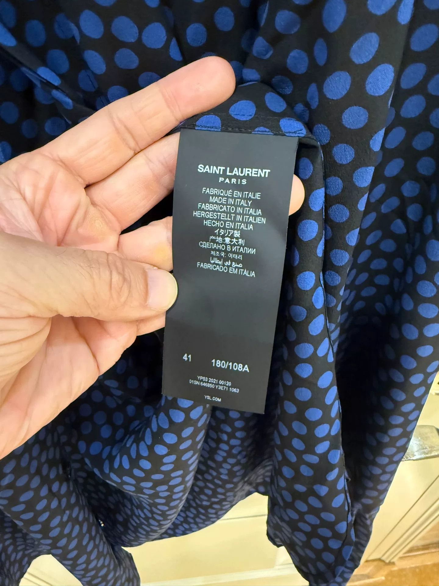 Saint Laurent Paris Saint Laurent Blue Polka Dot Silk Shirt Size US XXL / EU 58 / 5 - 5 Thumbnail