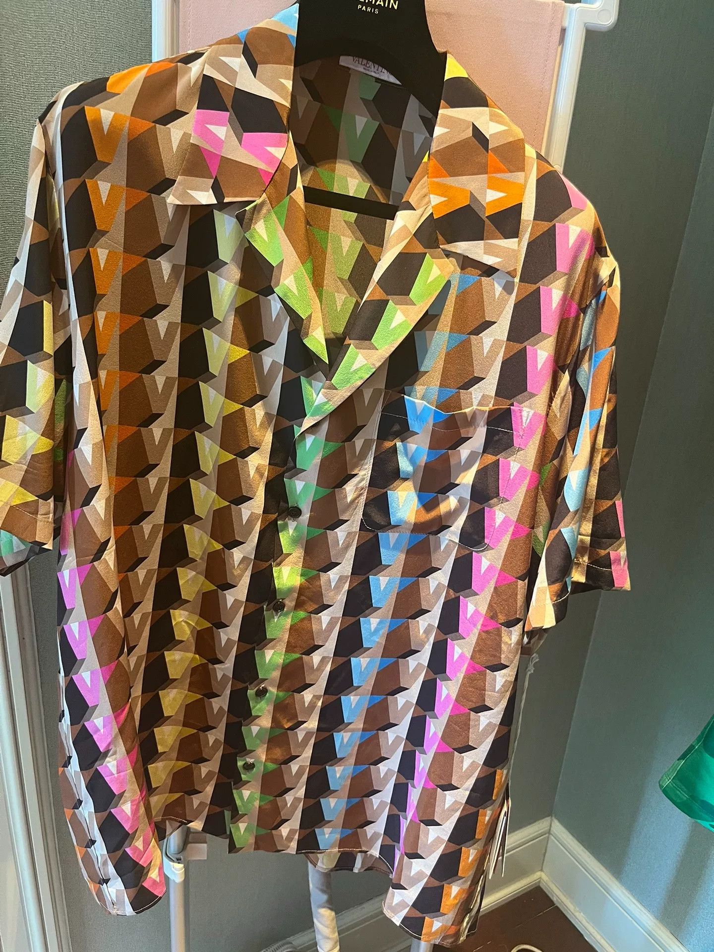 Valentino Valentino V Logo Print Silk Shirt Size US S / EU 44-46 / 1 - 3 Thumbnail