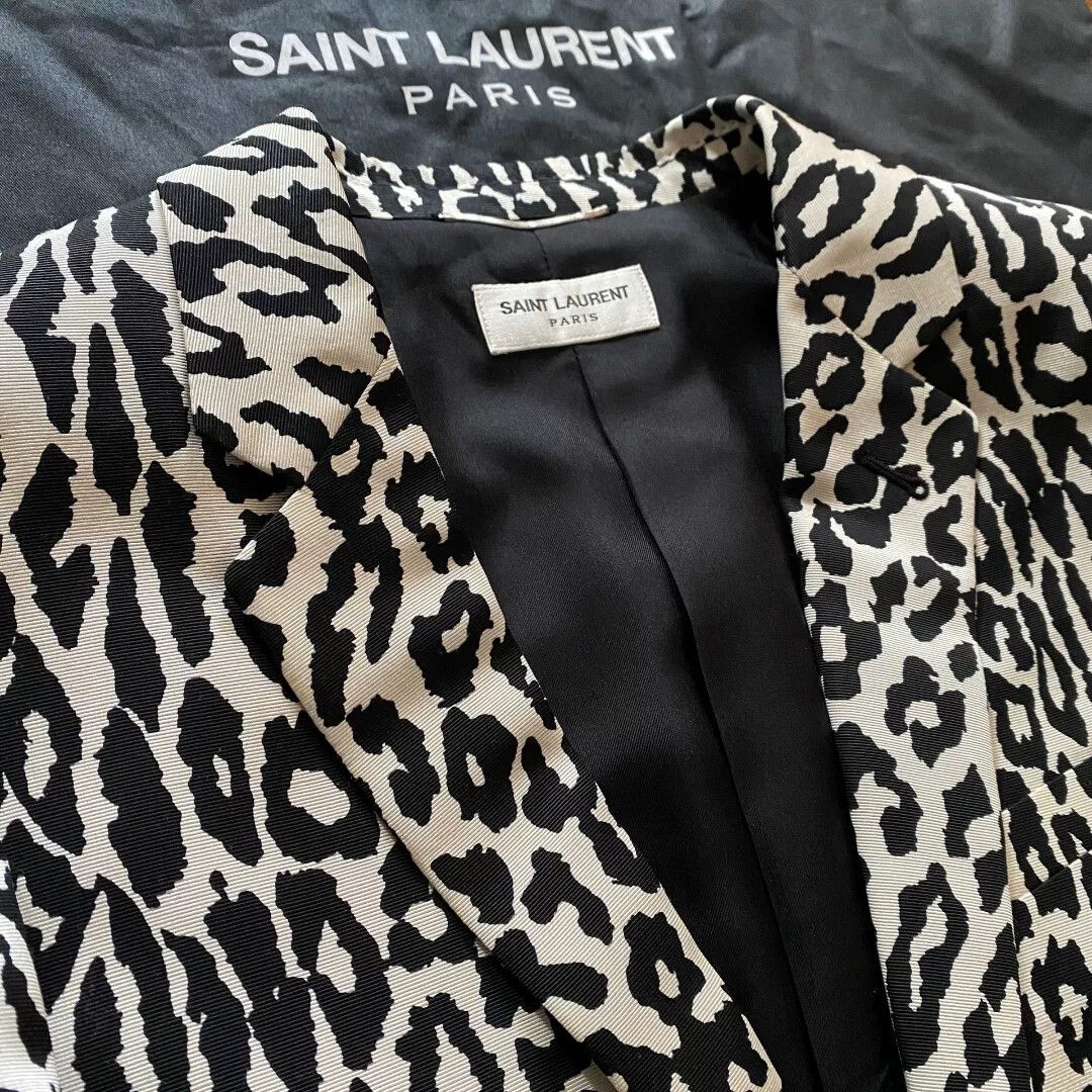 Hedi Slimane Saint Laurent FW15 Black White Leopard Blazer Size US M / EU 48-50 / 2 - 4 Thumbnail